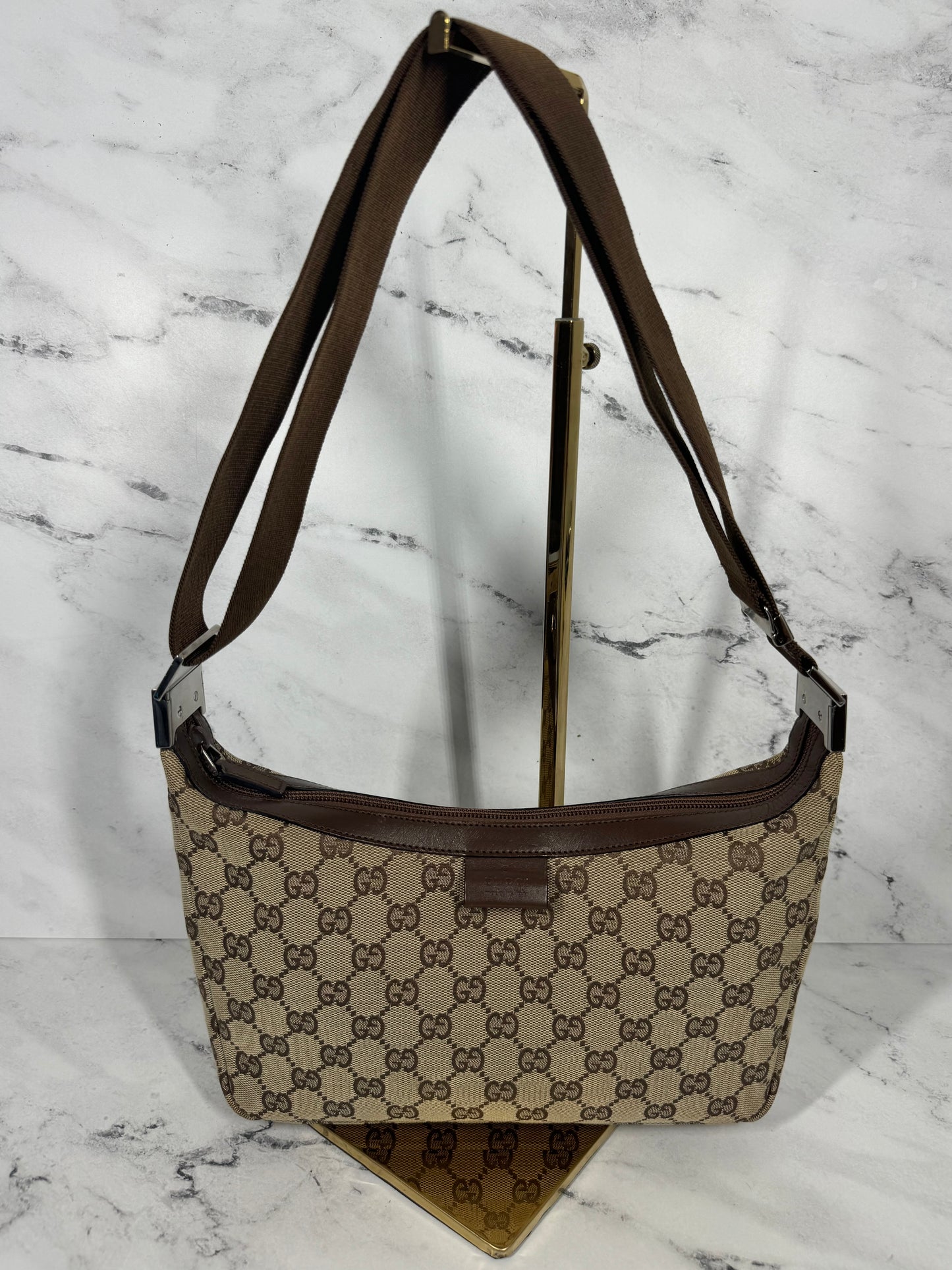 Gucci Vintage Brown GG Monogram Canvas Small Shoulder & Crossbody Bag