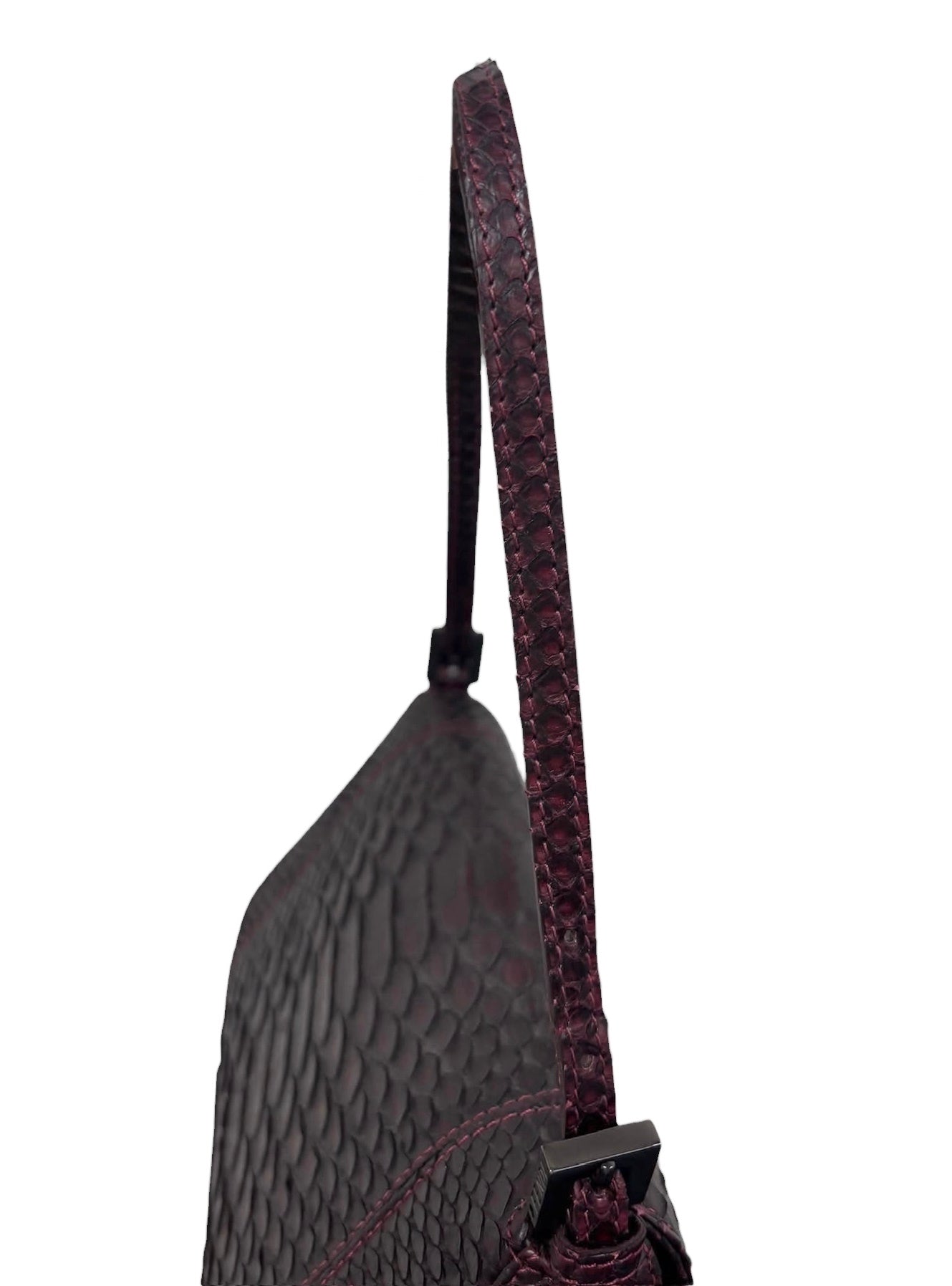 Fendi Vintage Bordeaux Python Leather Jeweled Logo Mini Mamma Shoulder Baguette Bag