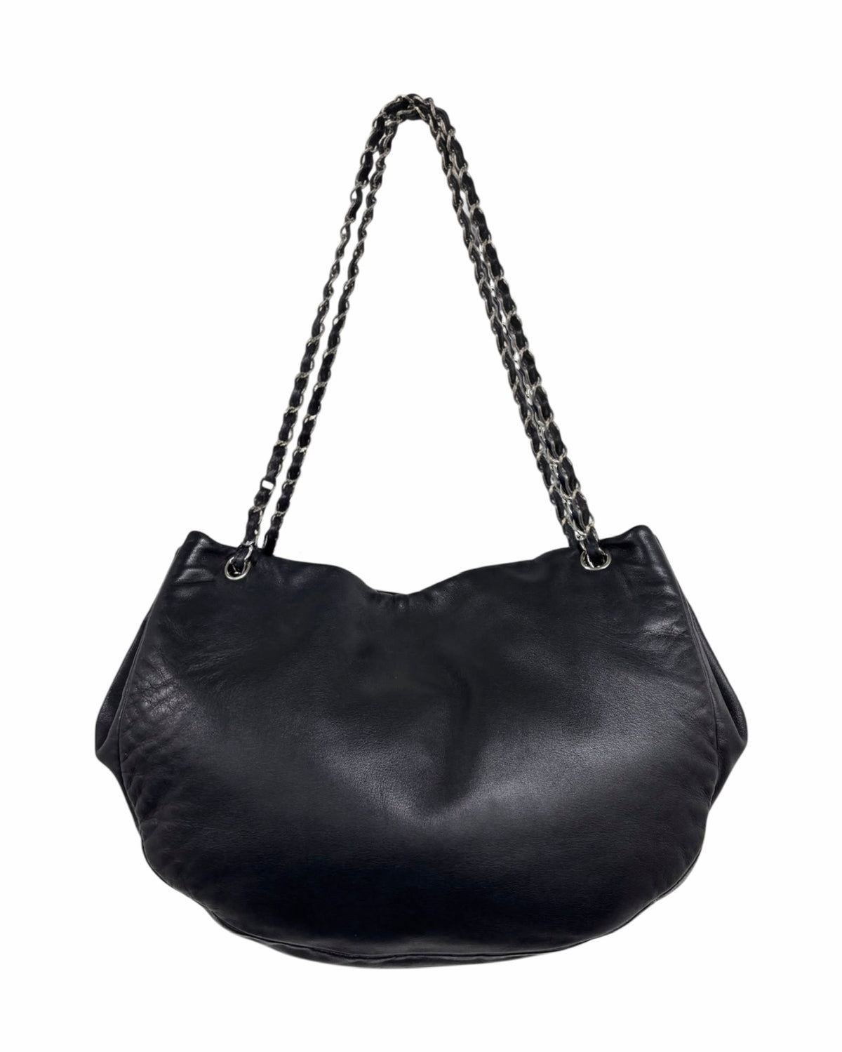 Chanel Vintage 00s Black Ultra Soft Lambskin Leather Medium Senual CC Shoulder Hobo Tote Bag