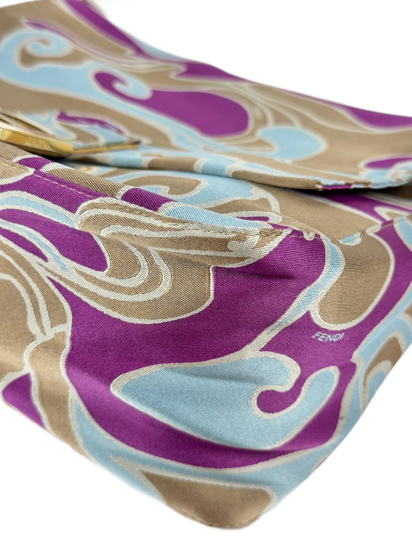 Fendi Vintage Psychedelic Swirl Purple Blue Beige Marble Mamma Baguette Shoulder Bag