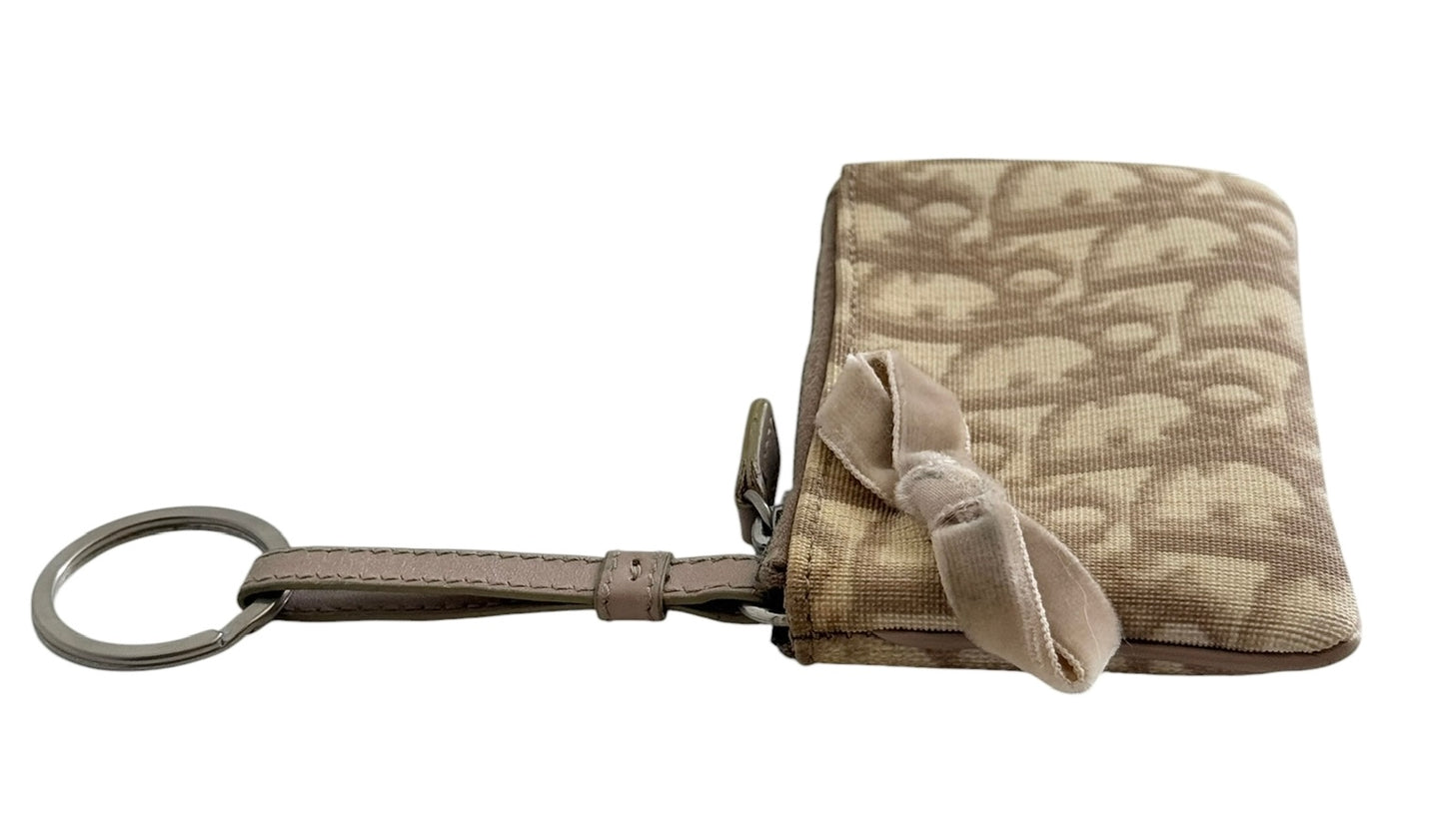 Dior Vintage 2005 Beige Trotter Monogram Romantique Card Holder Key Chain Pouch