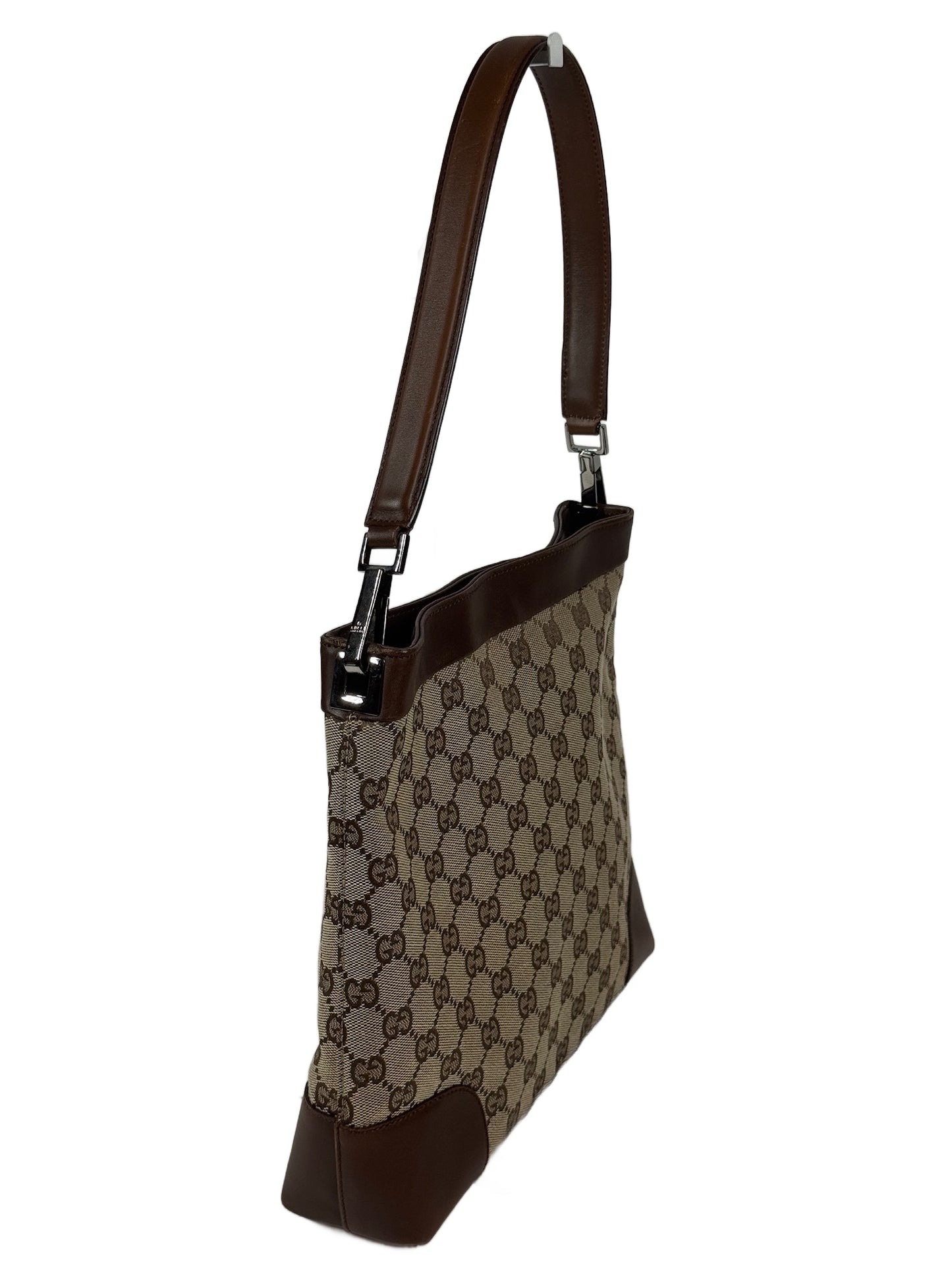 Gucci Vintage Brown GG Monogram Canvas Leather Trim Structured Hobo Shoulder Bag