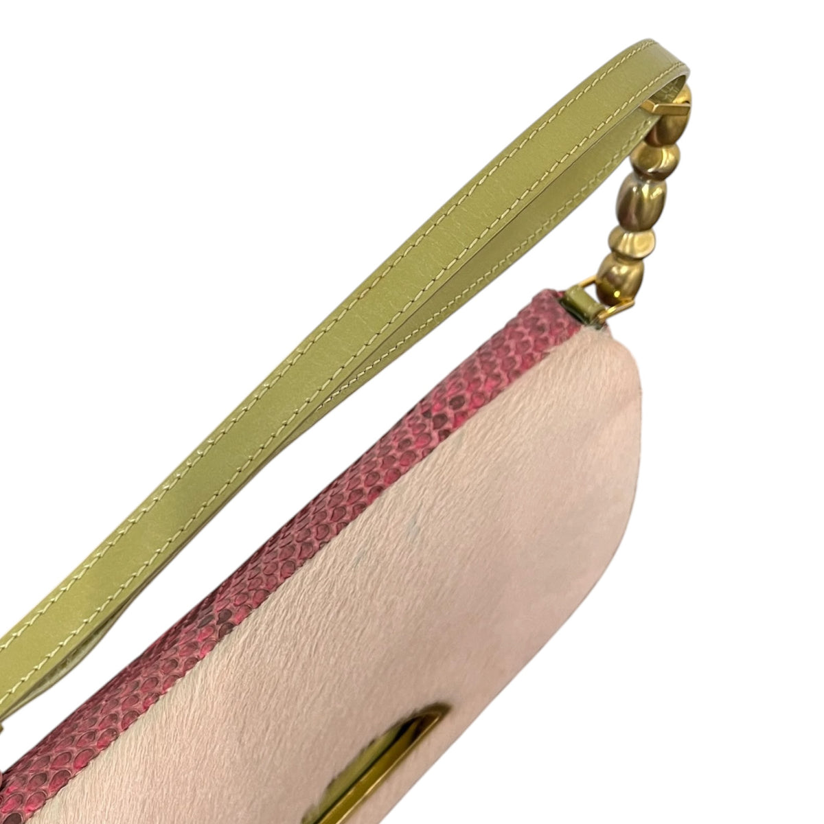 Dior Vintage 00s Pink Pony Hair & Fuchsia Python Green Trim Malice Shoulder Bag