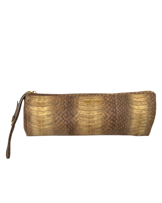 Miu Miu Vintage Brown Python Leather Wristlet Clutch Evening Bag 