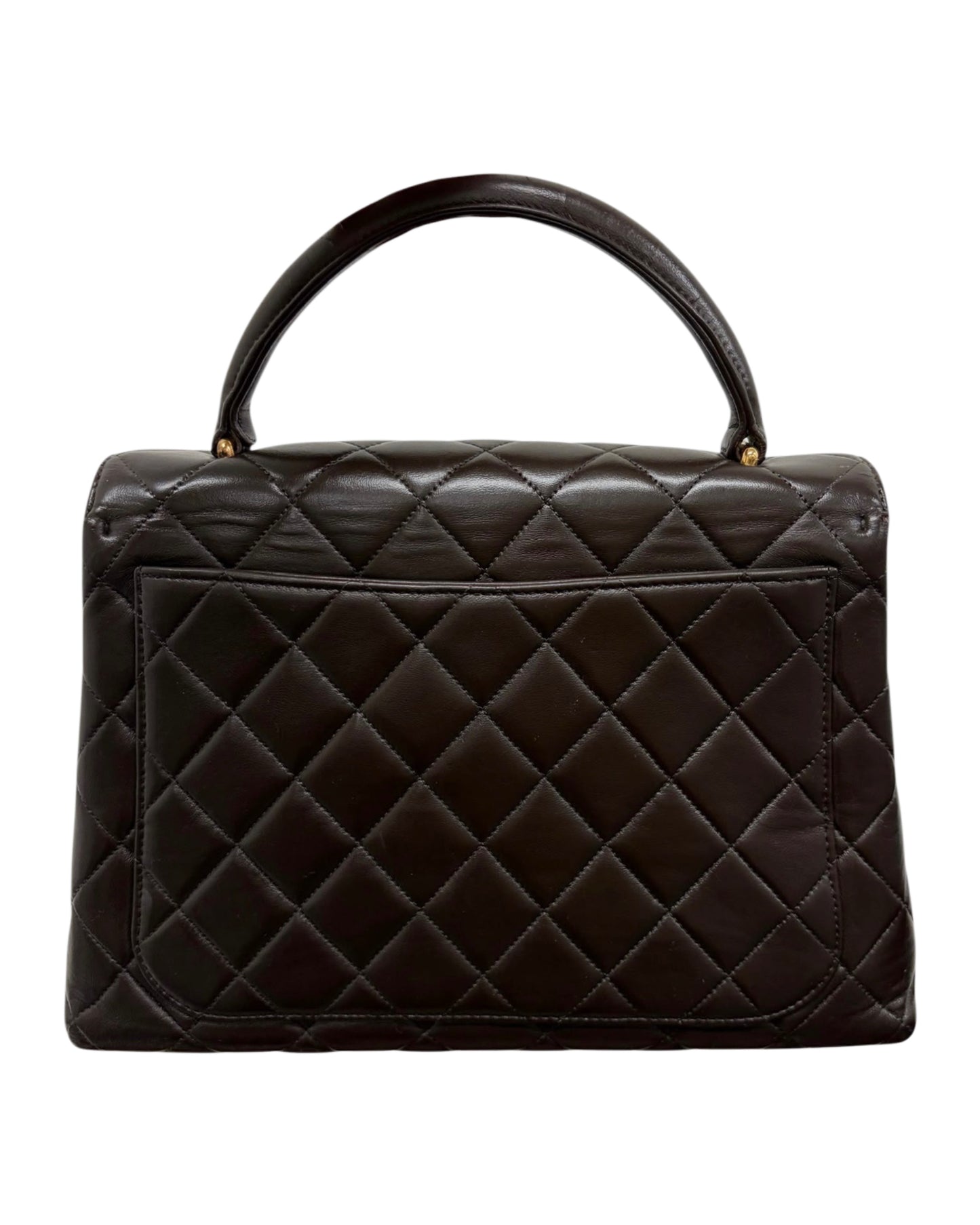Chanel Vintage 90s Dark Brown Quilted Lambskin Small Kelly Top Handle Flap Bag with 24K Gold Plated Hardware - Spa Treated