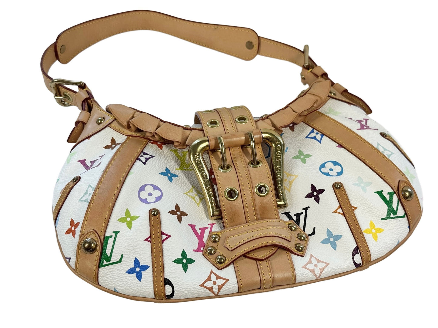 Louis Vuitton Vintage 2004 Takashi Murakami Blanc / White Multicolor Monogram Leonor Shoulder Bag