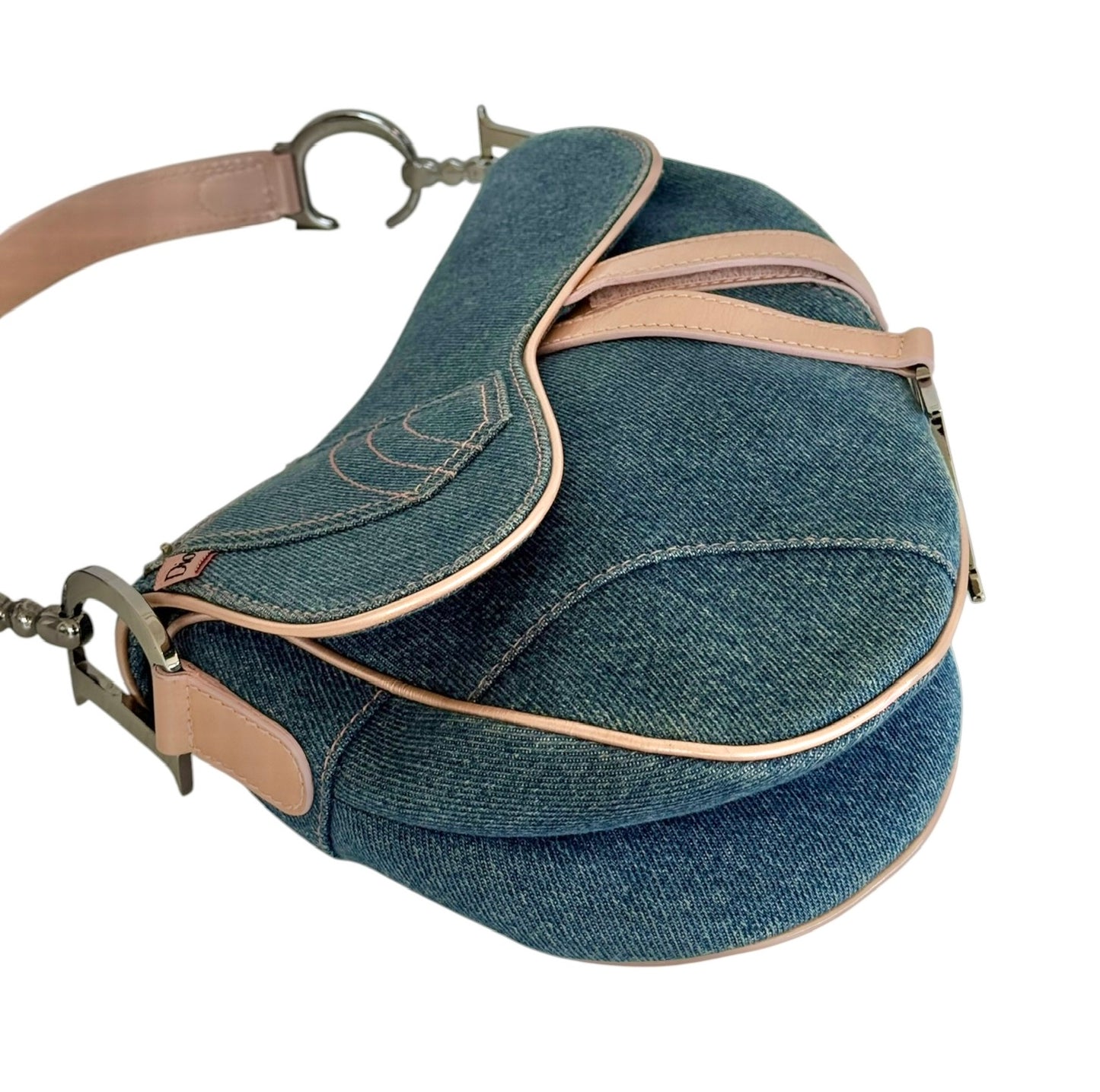 Dior Vintage 2002 Light Blue Denim Pink Patent Trim Jeans Saddle Bag