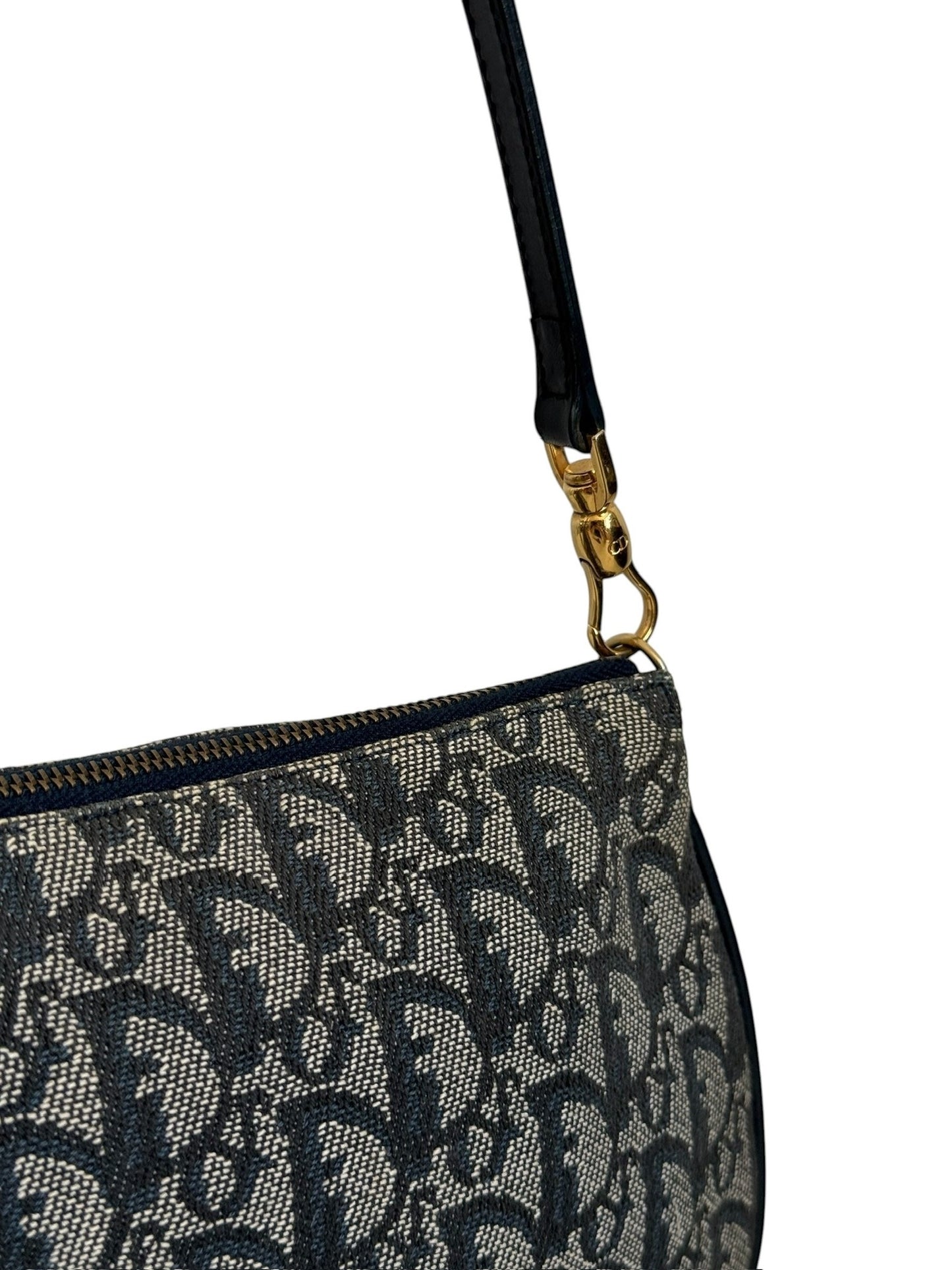 Dior Vintage 2001 Navy Blue Trotter Monogram Mini Saddle Pochette Shoulder Bag