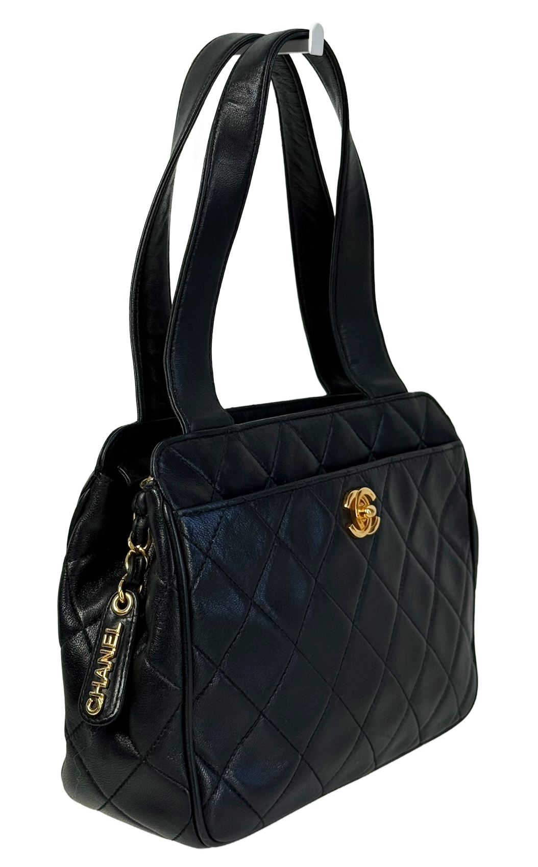 Chanel Vintage Black Quilted Lambskin Small Kelly Top Handle Shoulder Bag w 24K GPHW