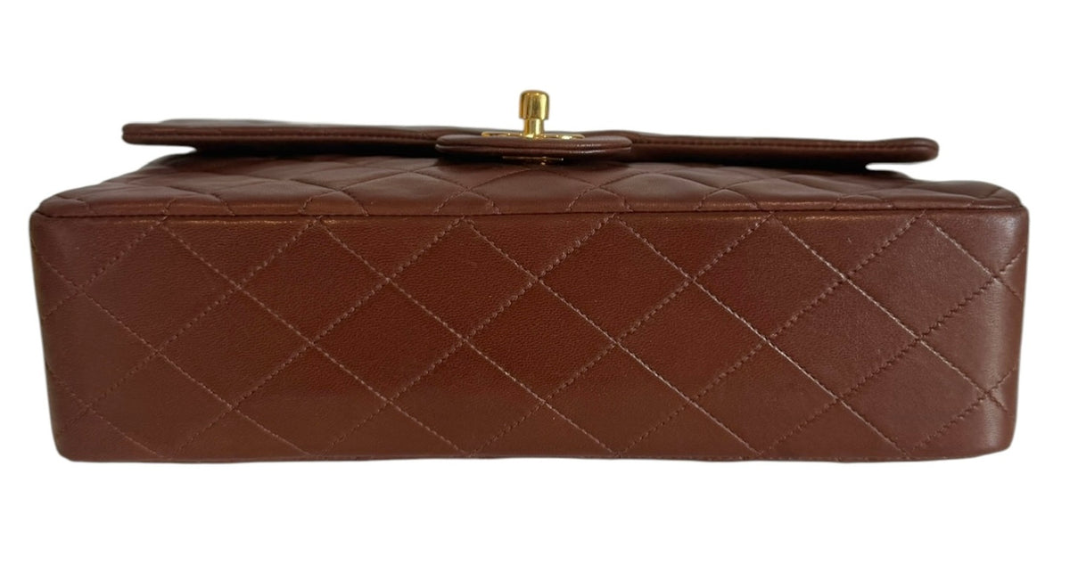 Chanel Vintage Early 90s Chocolate Brown Quilted Lambskin Medium Classic Double  Flap Bag with 24K GPHW