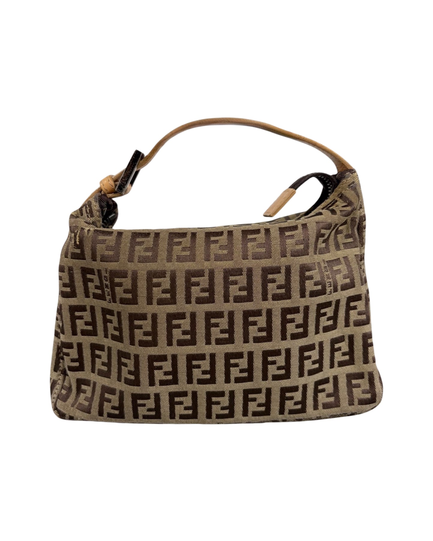 Fendi Vintage Light Brown Zucchino Zucca Monogram Mini Top Handle Pochette Bag