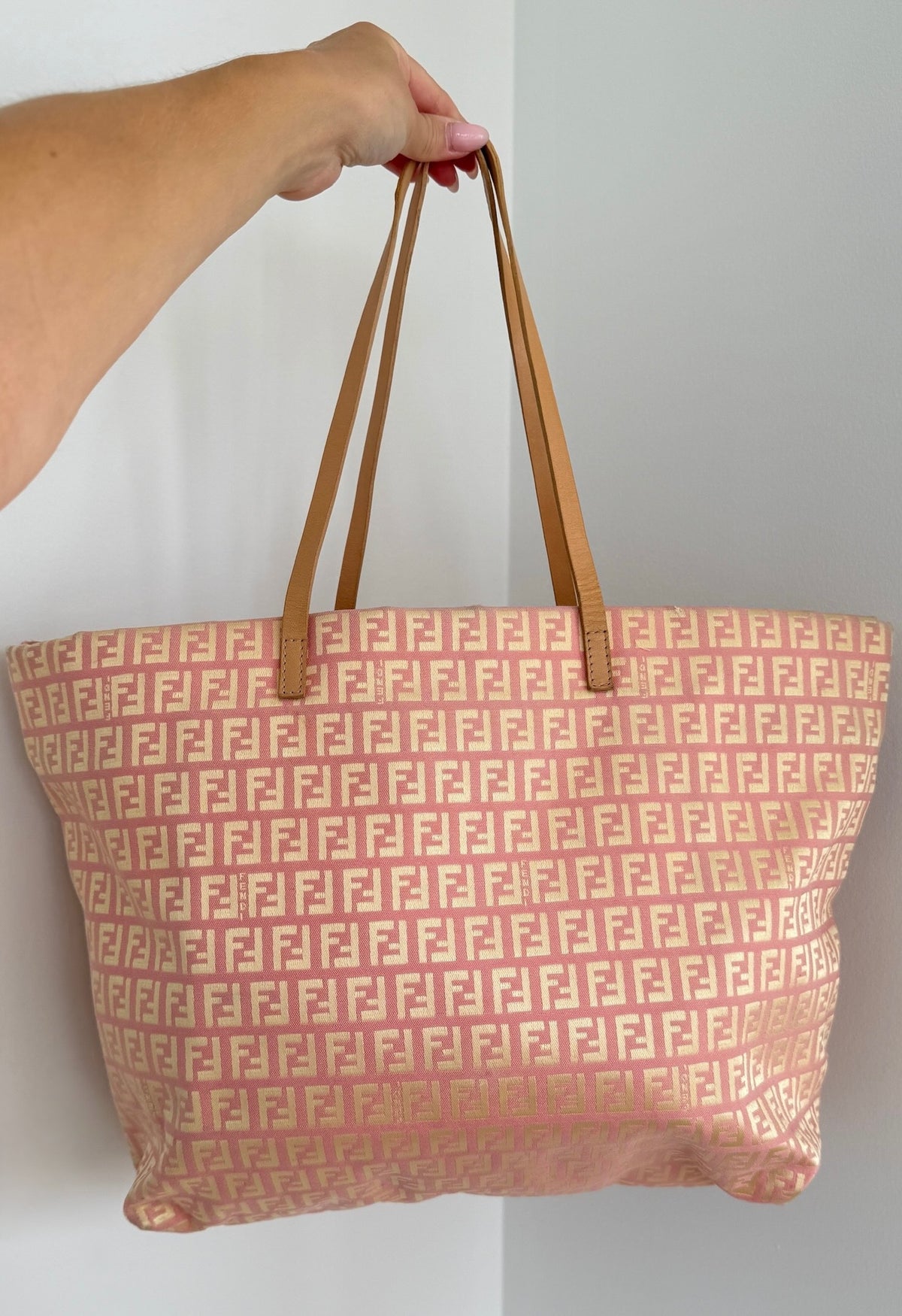 Fendi Vintage Pink and Yellow Zucchino Zucca Monogram Large Shoulder Tote Bag