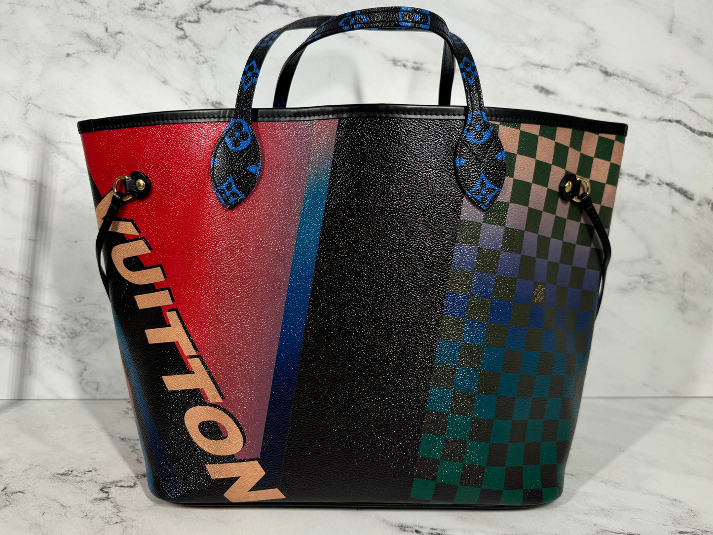 Louis Vuitton Race Checkered Neverfull MM with Pouch