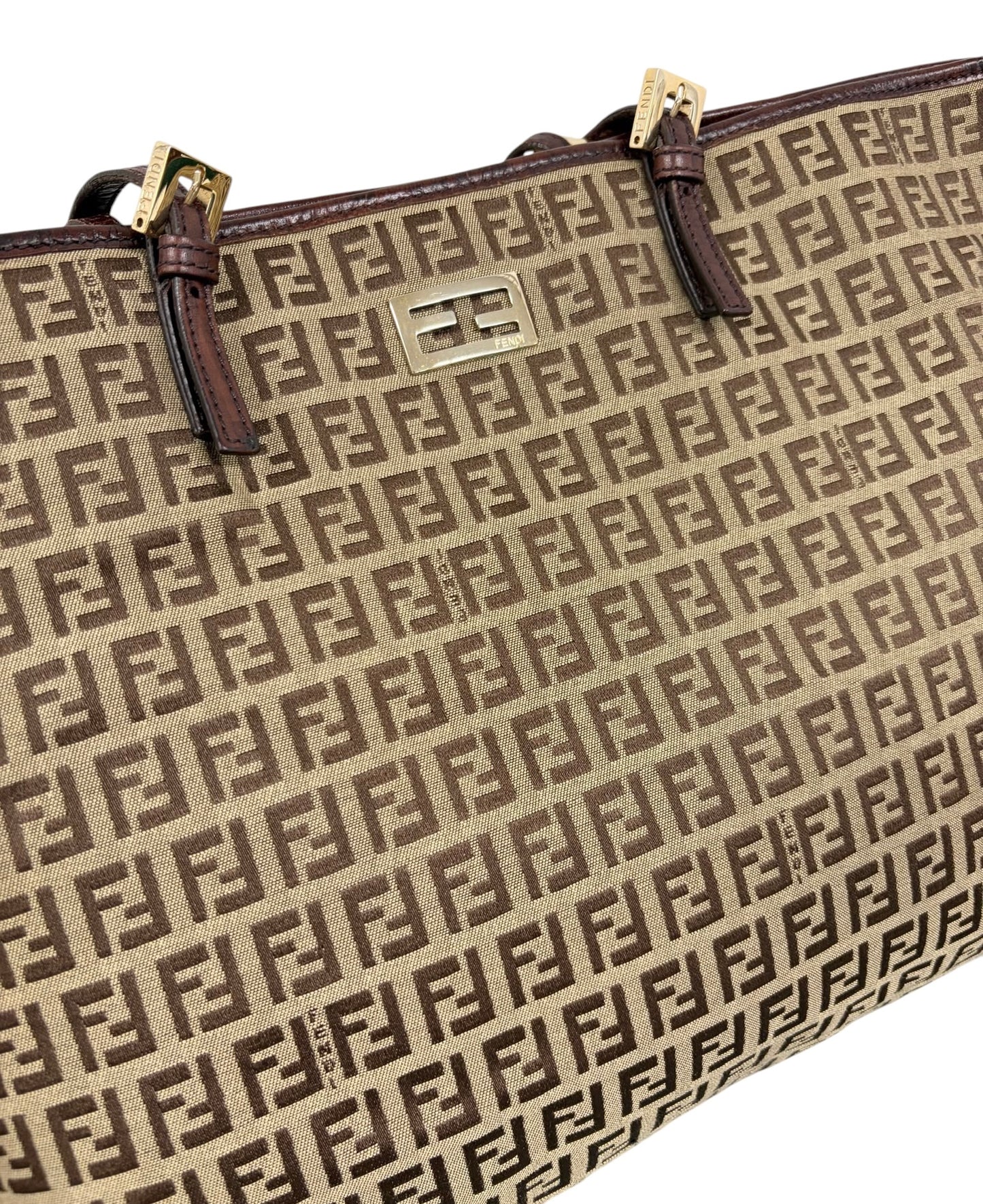 Fendi Vintage Light Brown Zucchino Zucca Monogram Large Shoulder Tote Bag 