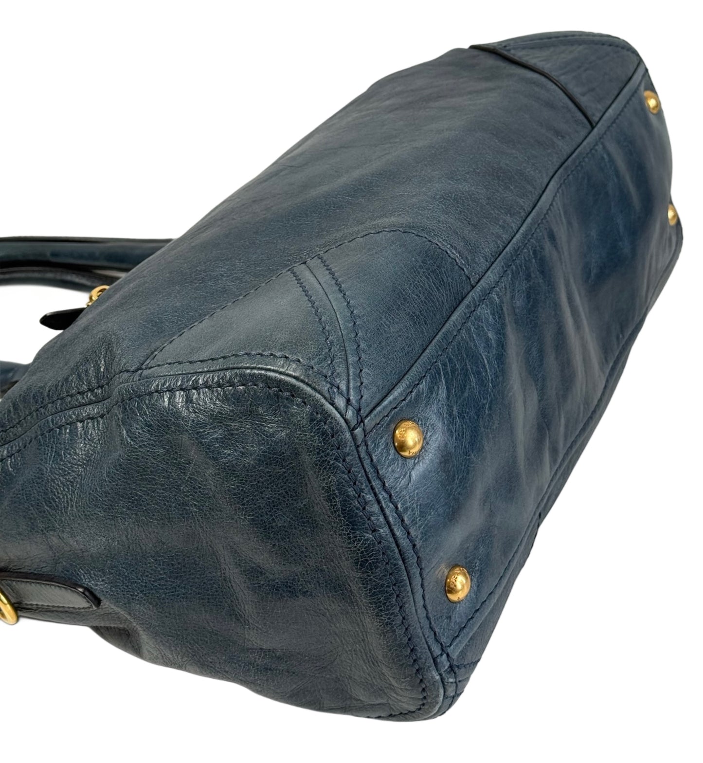 Prada Vintage Midnight Blue Crinkled Calfskin Leather Top 2-Way Hobo Shoulder Bag