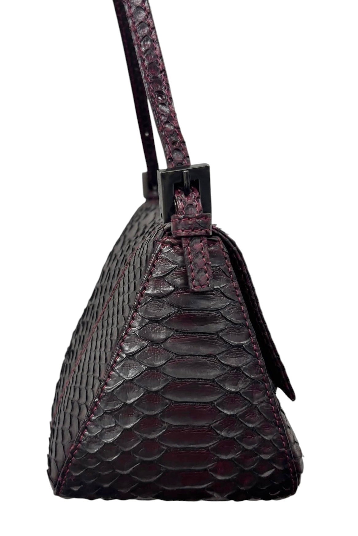 Fendi Vintage Bordeaux Python Leather Jeweled Logo Mini Mamma Shoulder Baguette Bag