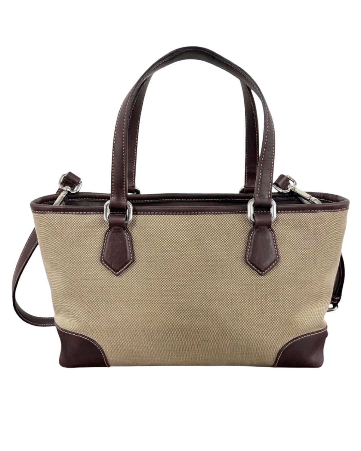 Prada Vintage 2006 Brown Jacquard Canvas Small Two-Way Shoulder Tote & Crossbody Bag