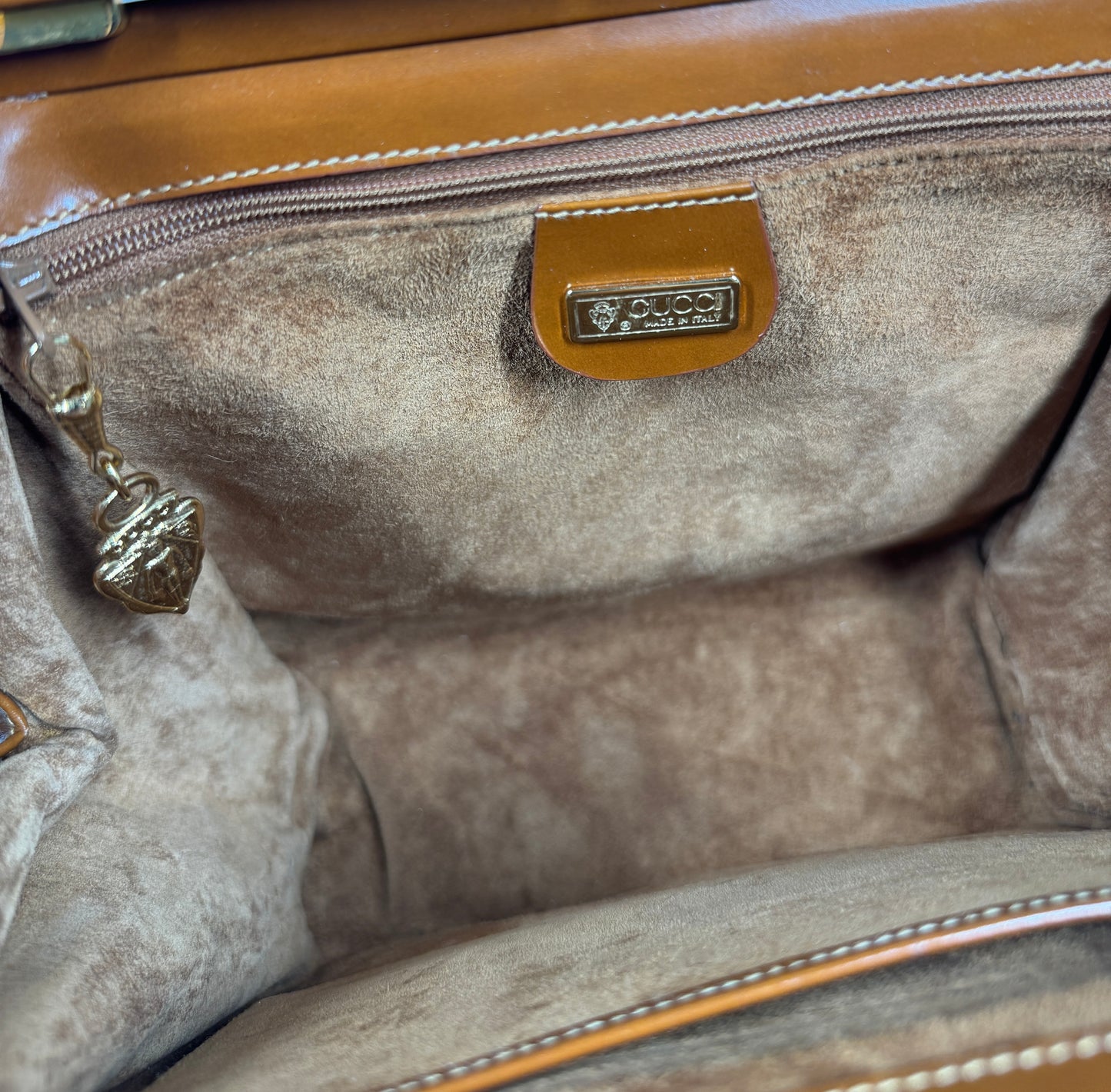 Gucci Vintage 80s Beige / Brown Leather Top Handle Bag