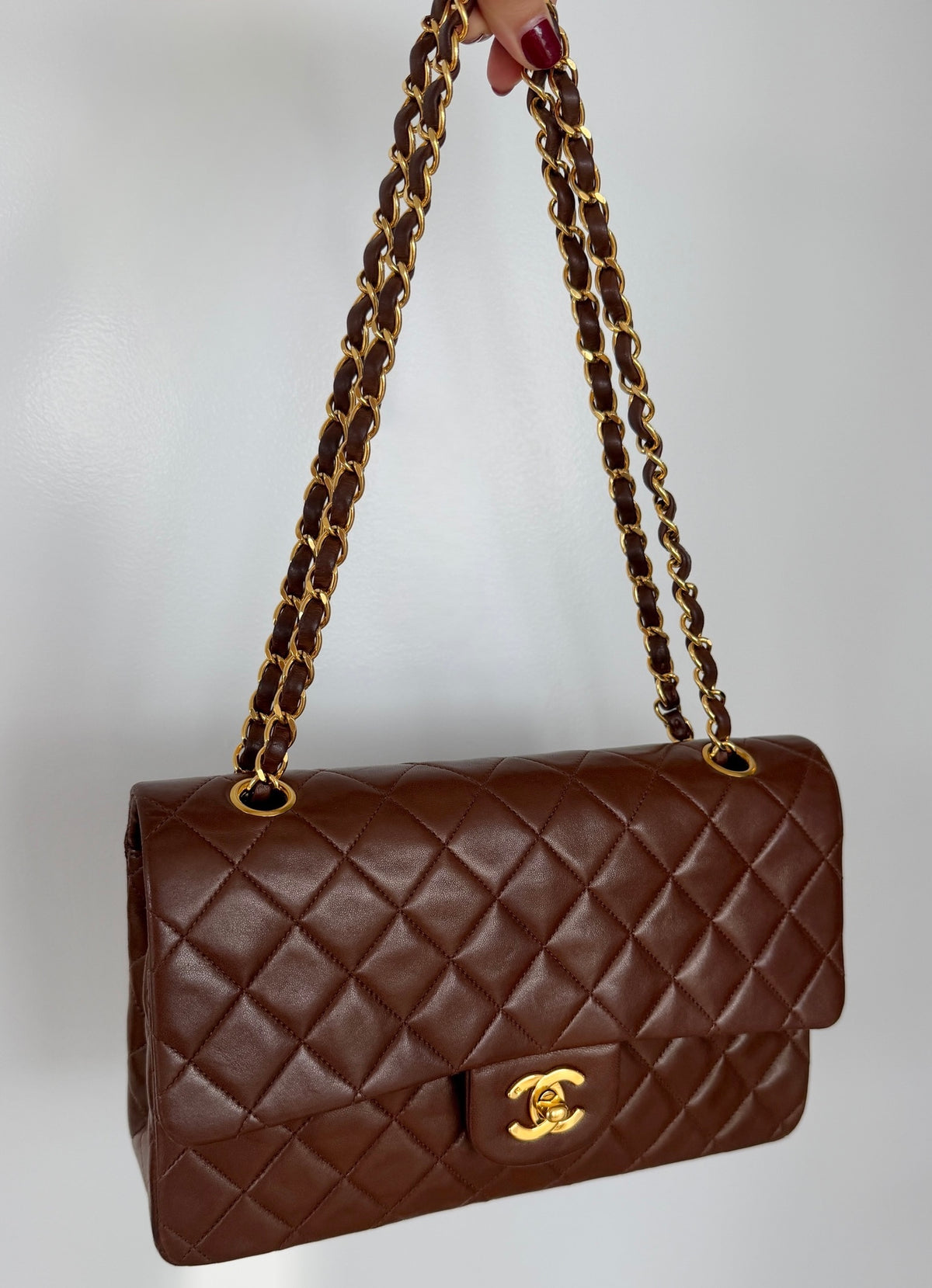 Chanel Vintage Early 90s Chocolate Brown Quilted Lambskin Medium Classic Double  Flap Bag with 24K GPHW