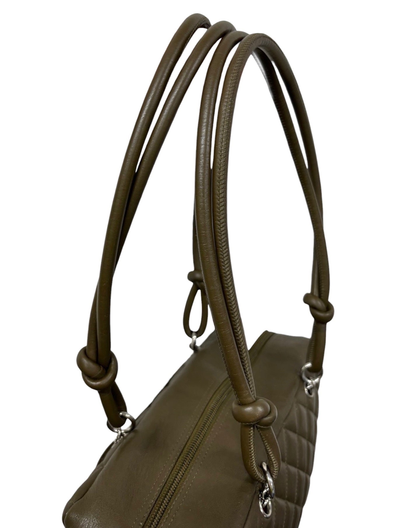 Chanel Vintage 2005 Khaki Green Quilted Lambskin Python CC Logo Cambon Bowler Shoulder Bag