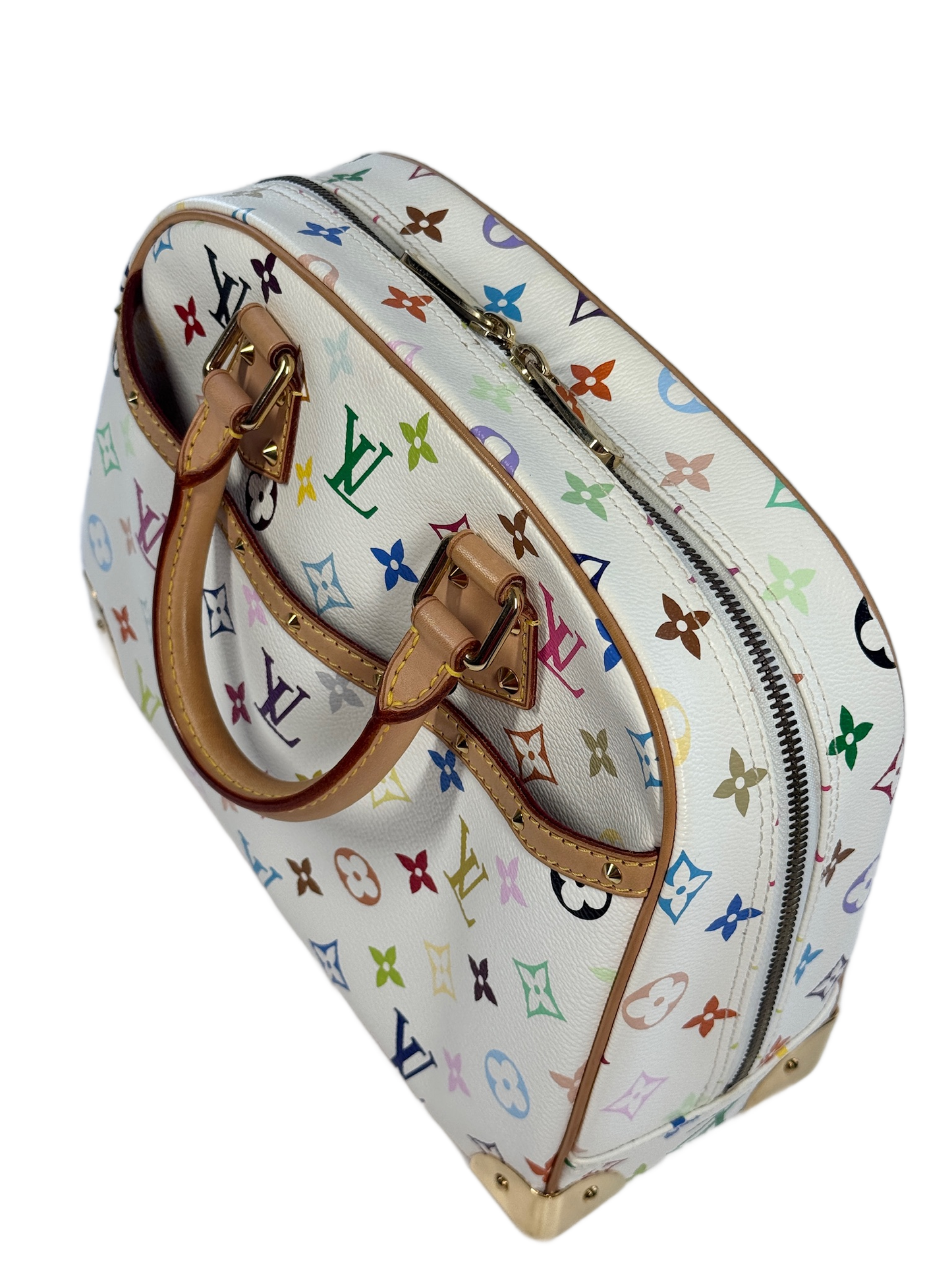 Louis Vuitton Vintage 2005 Takashi Murakami Blanc / White Multicolor Monogram Trouville Top Handle Bag