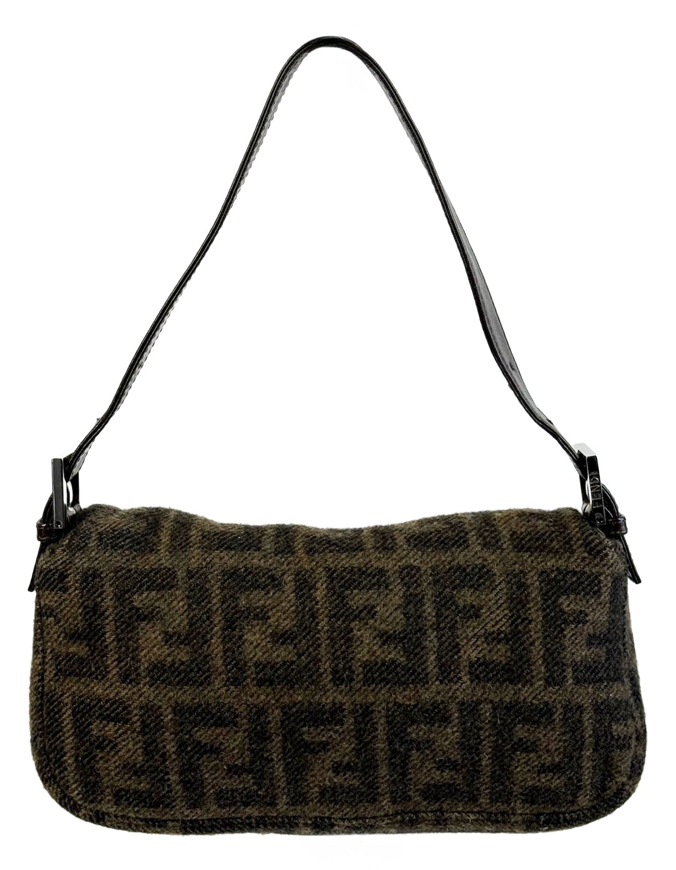 Fendi Vintage Brown Zucca Monogram Wool Knit Baguette