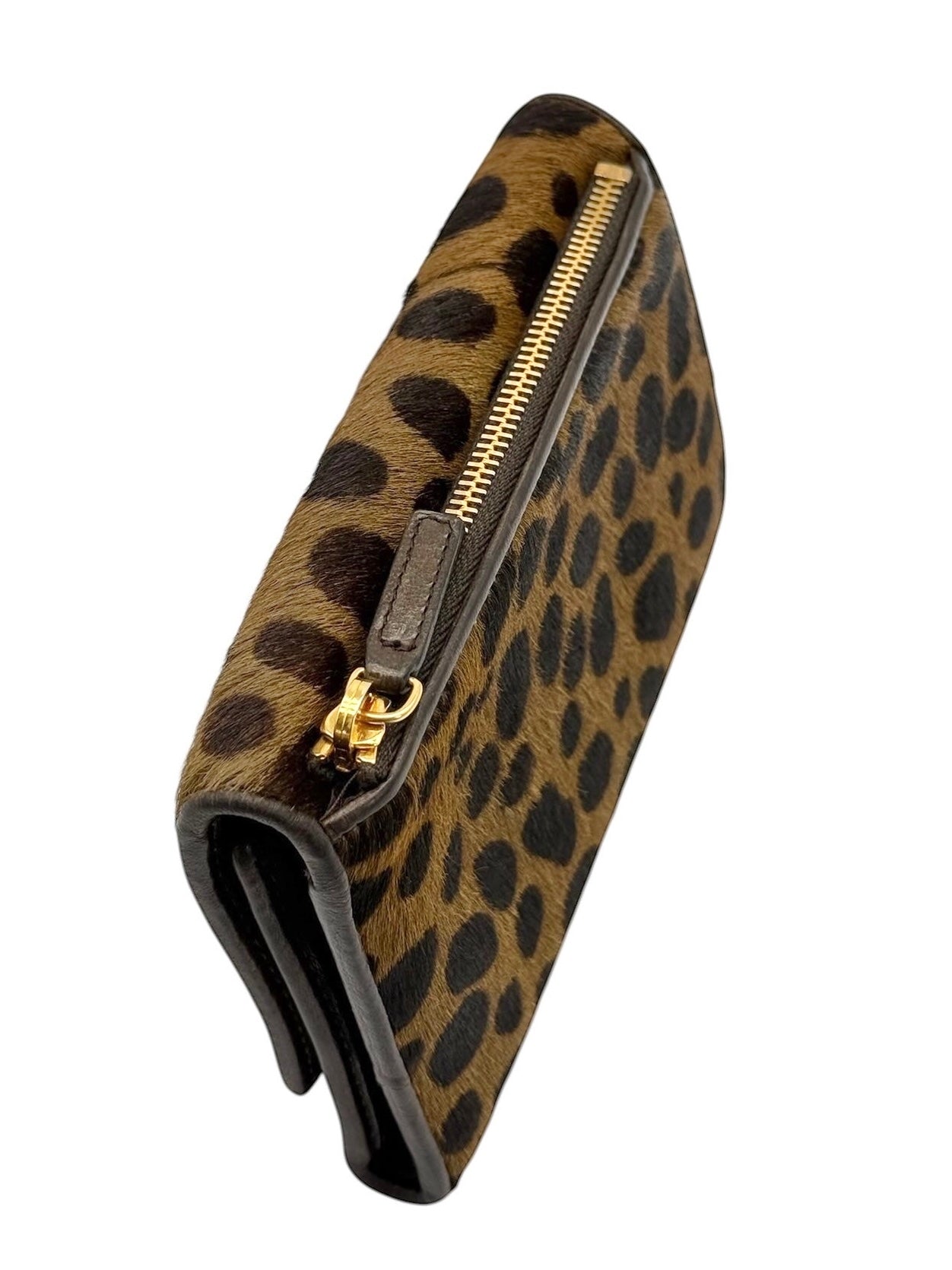 Miu Miu Vintage Brown Spotted Animal Print Pony Hair Snap Trifold Wallet