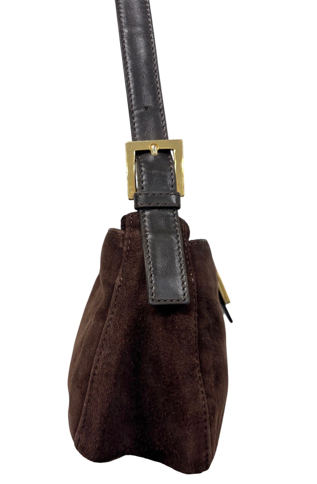 Fendi Vintage Brown Suede Purple Glitter Logo Shoulder Flap Baguette Bag 