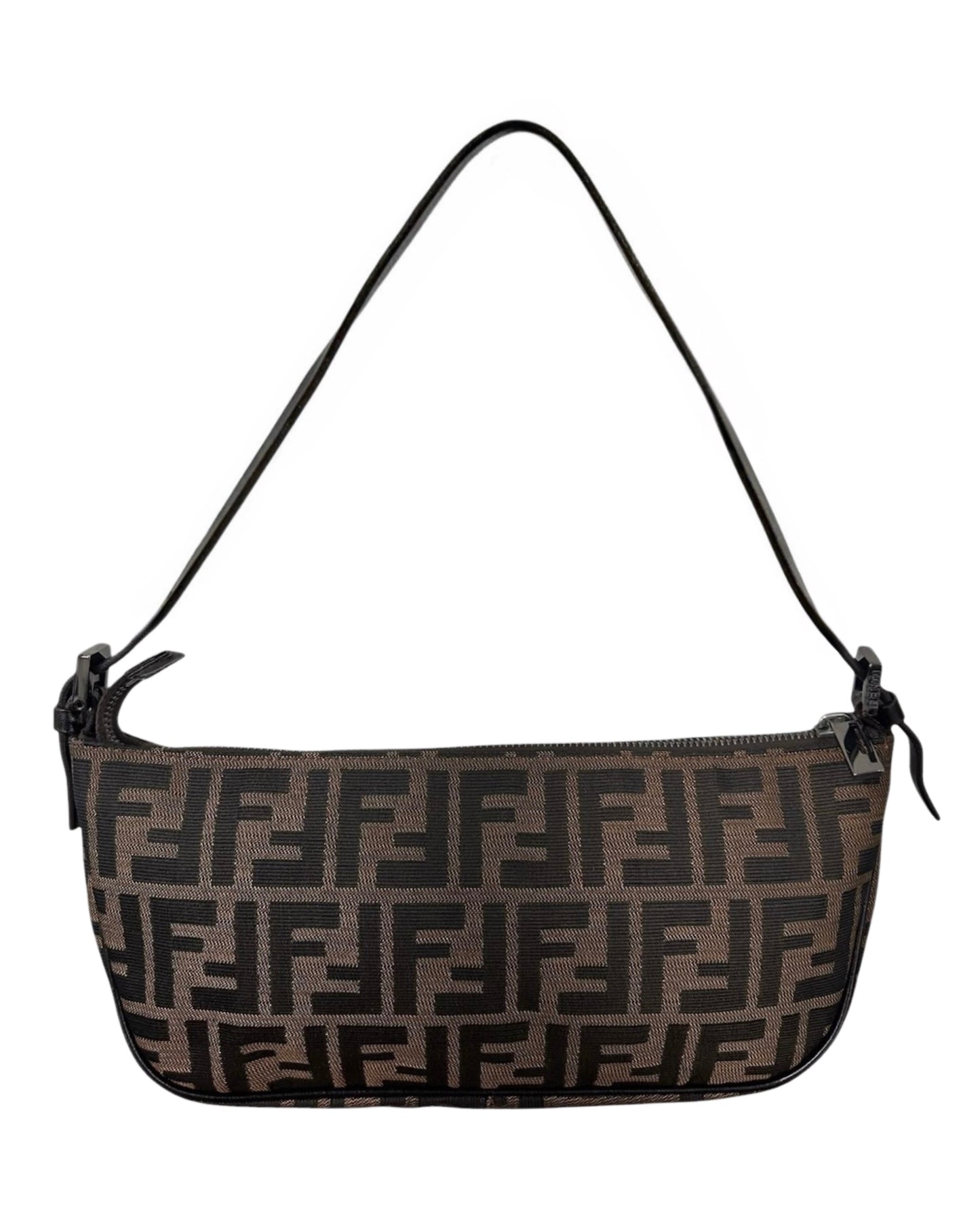 Fendi Vintage Brown Zucca Monogram Medium Boat Pochette Shoulder Bag