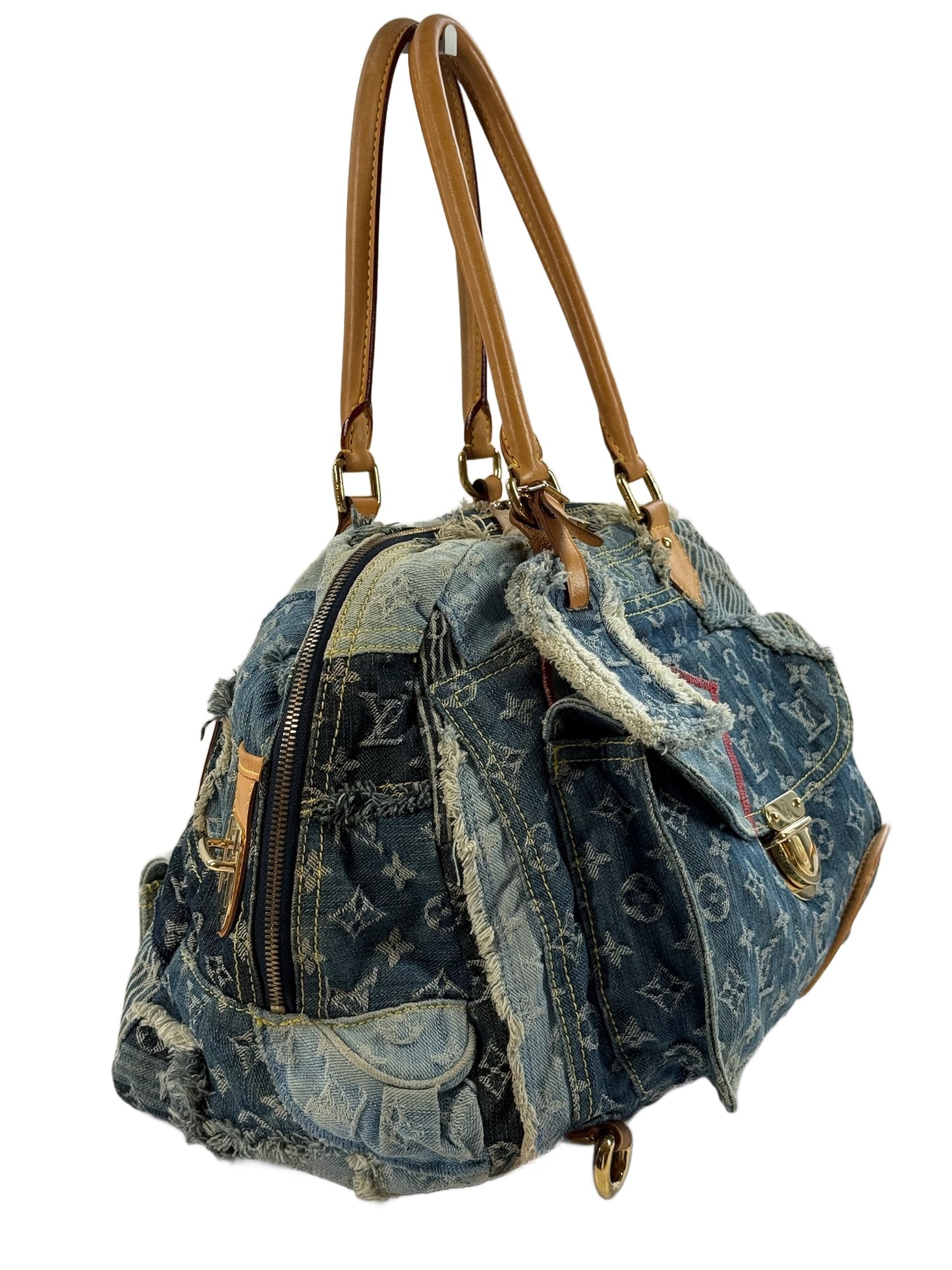 Louis Vuitton Vintage 2007 Blue Denim Monogram Patchwork Bowly Bag