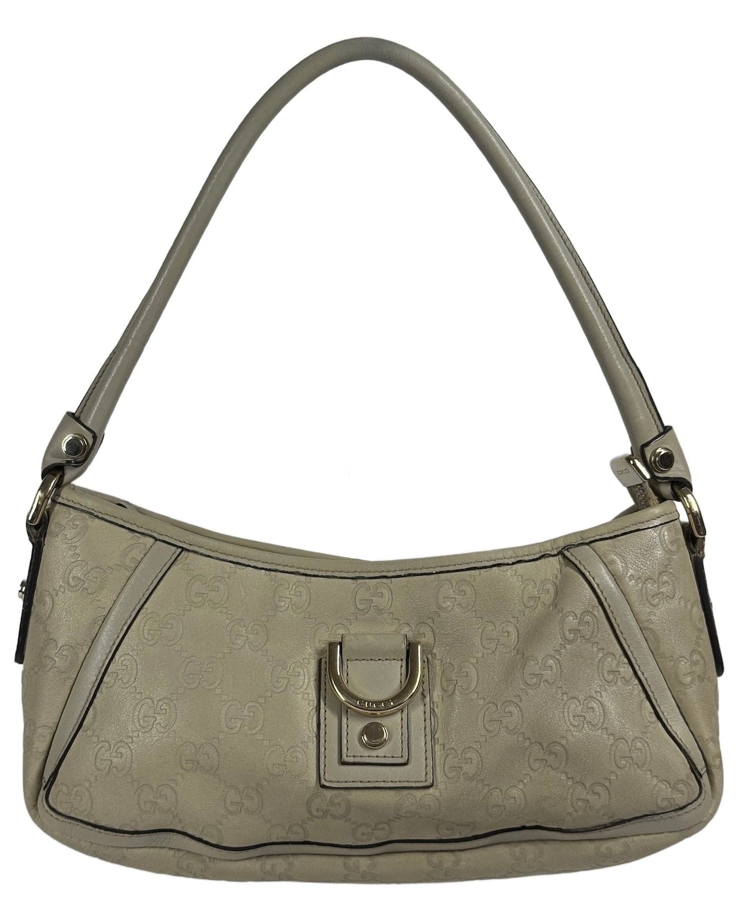 Gucci Vintage Ivory Leather GG Monogram Abbey Pochette Shoulder Bag