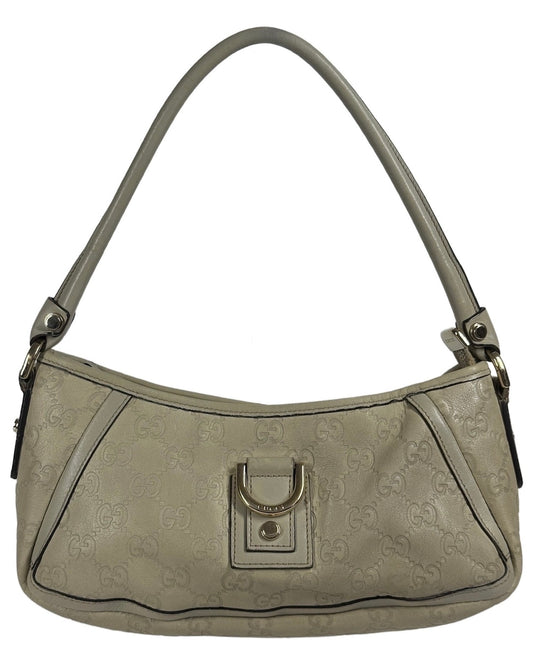 Gucci Vintage Ivory Leather GG Monogram Abbey Pochette Shoulder Bag