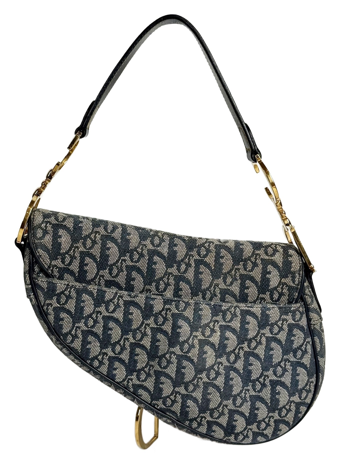 Dior Vintage 2002 Navy Blue Trotter Monogram Medium Saddle Bag