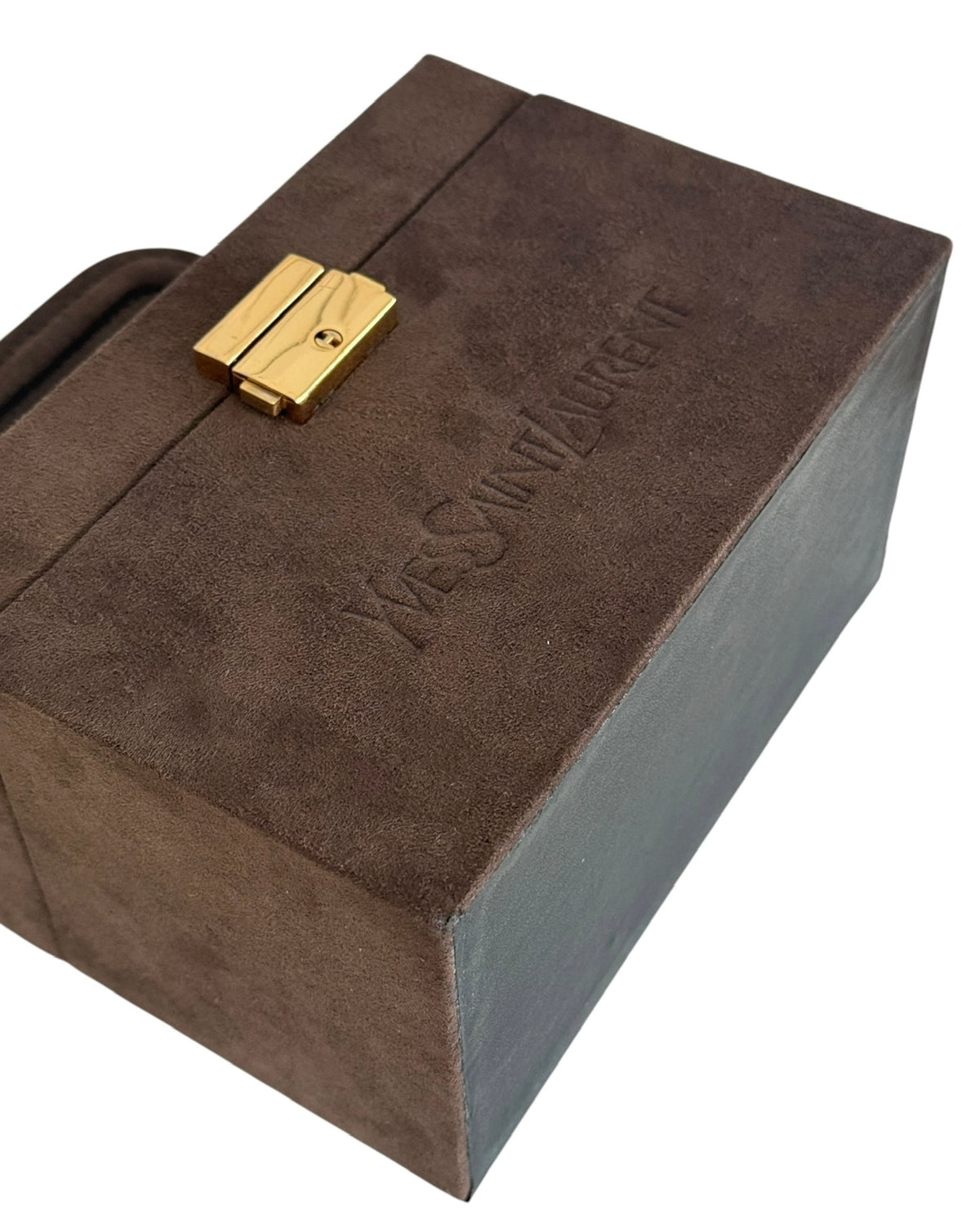 YSL / Yves Saint Laurent Vintage Brown Suede Mini Trunk Vanity Jewelry Case Box