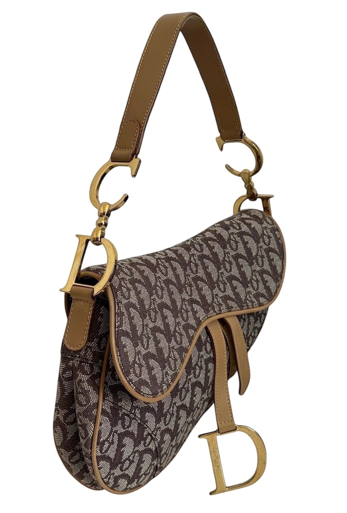 Dior Vintage 2002 Brown Trotter Monogram Medium Saddle Bag