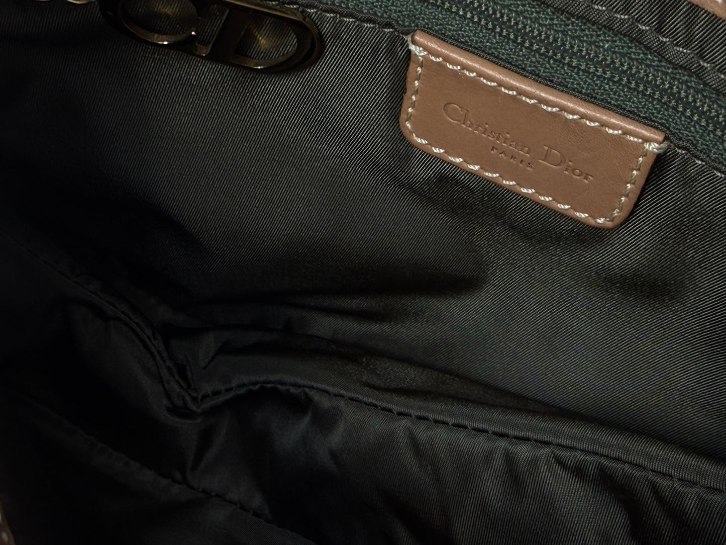 Dior Vintage 2001 Green Trotter Monogram Medium Saddle Bag