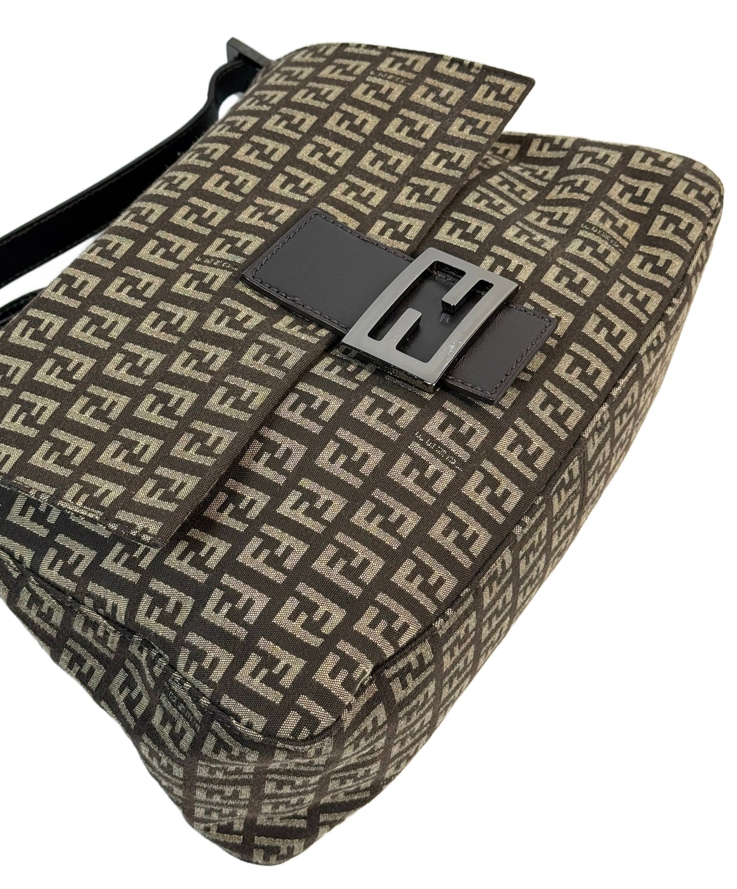 Fendi Vintage Dark Brown Zucchino Zucca Monogram Mamma Baguette Shoulder Bag