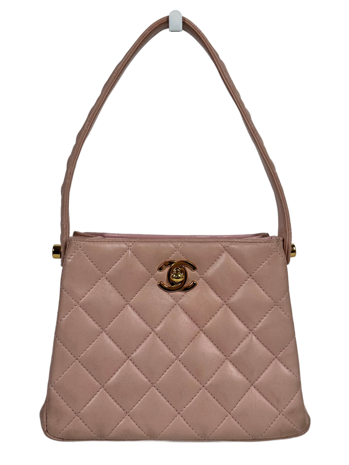 Chanel Vintage 90s Pink Lambskin Mini / Small Kelly Top Handle Bag w 24K Gold Plated Hardware