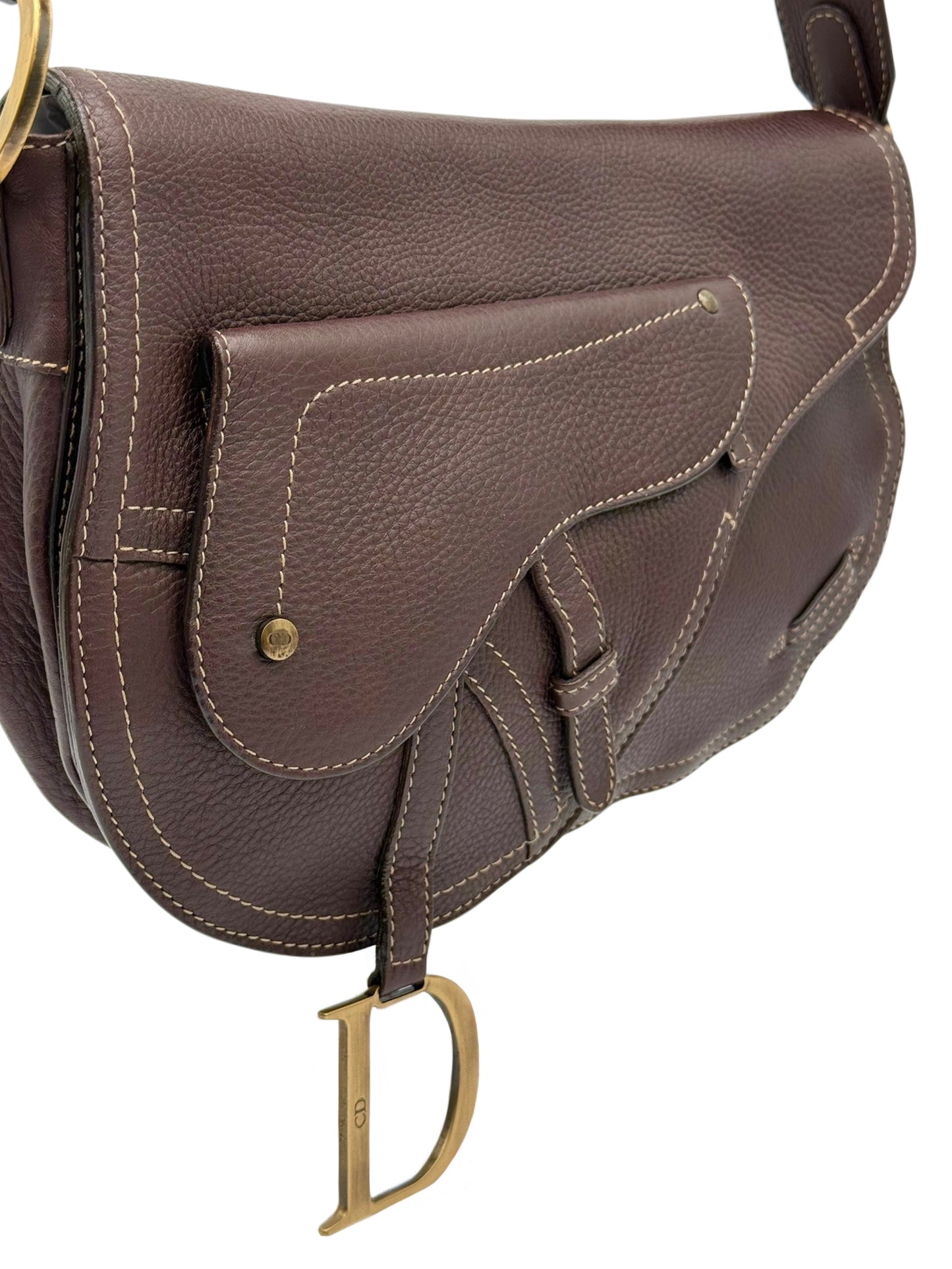 Dior Vintage 2002 Brown Leather Messenger Saddle Bag