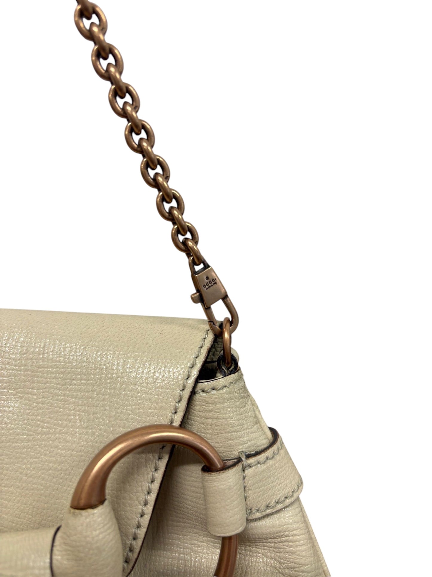 Gucci Vintage Ivory Leather Small Horsebit Shoulder Clutch Bag