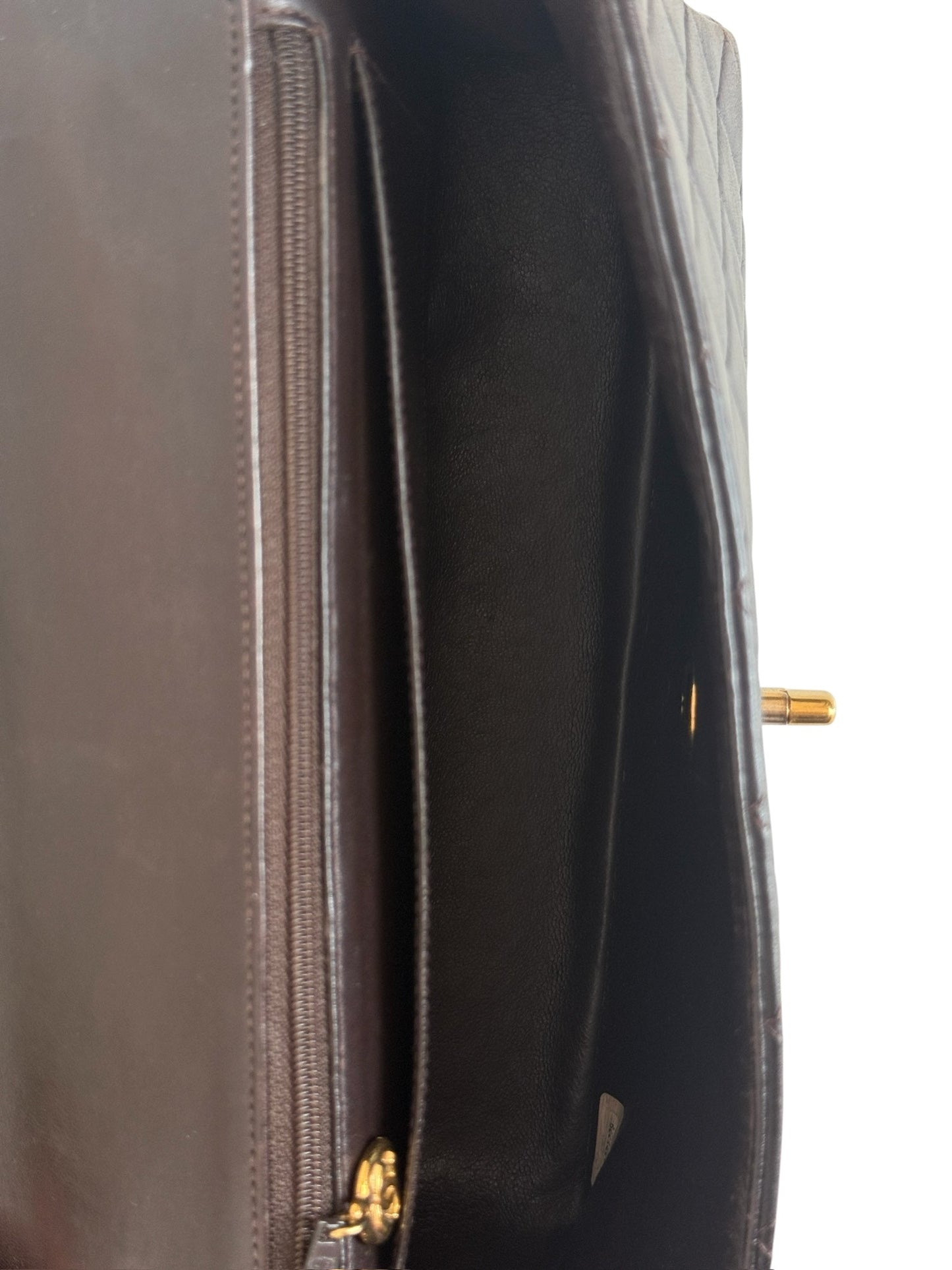 Chanel Vintage 90s Dark Brown Quilted Lambskin Medium Kelly Top Handle Parent Flap Bag w 24K Gold Plated Hardware