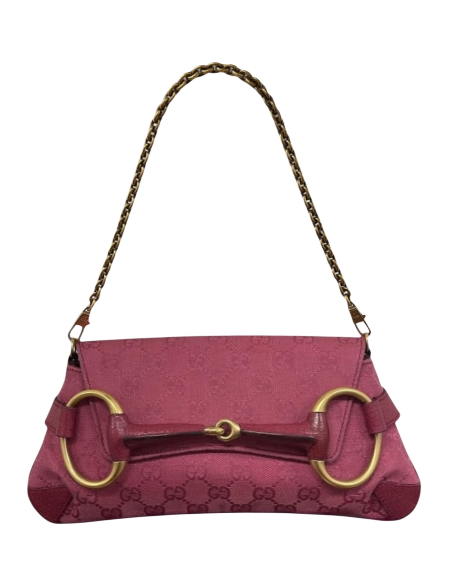 Gucci Vintage Fuchsia GG Monogram Small Horsebit Shoulder Clutch Bag
