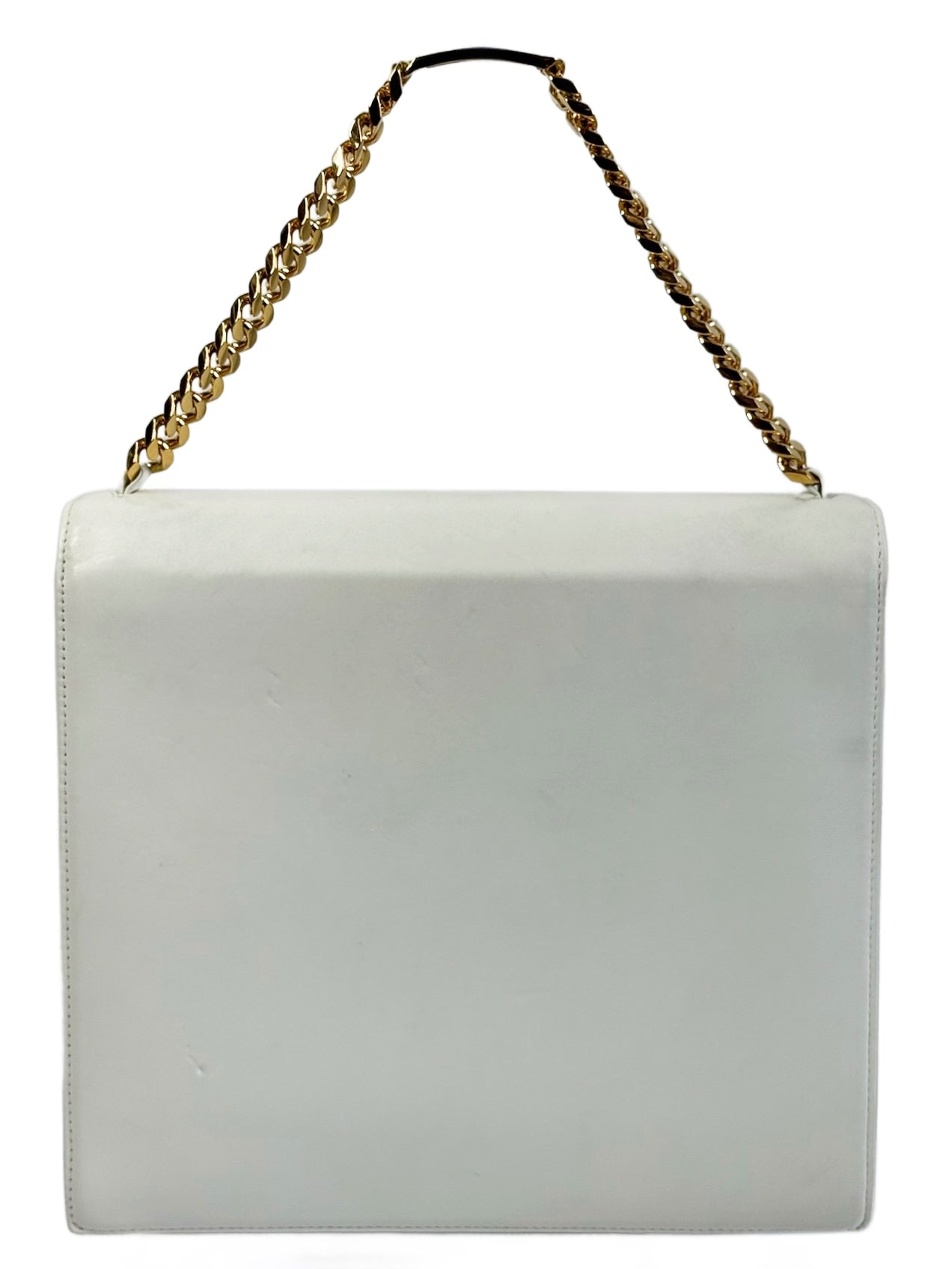 Chanel Vintage 90s White Lambskin CC Logo Top Handle Chain Bracelet Kelly Bag w 24K GPHW