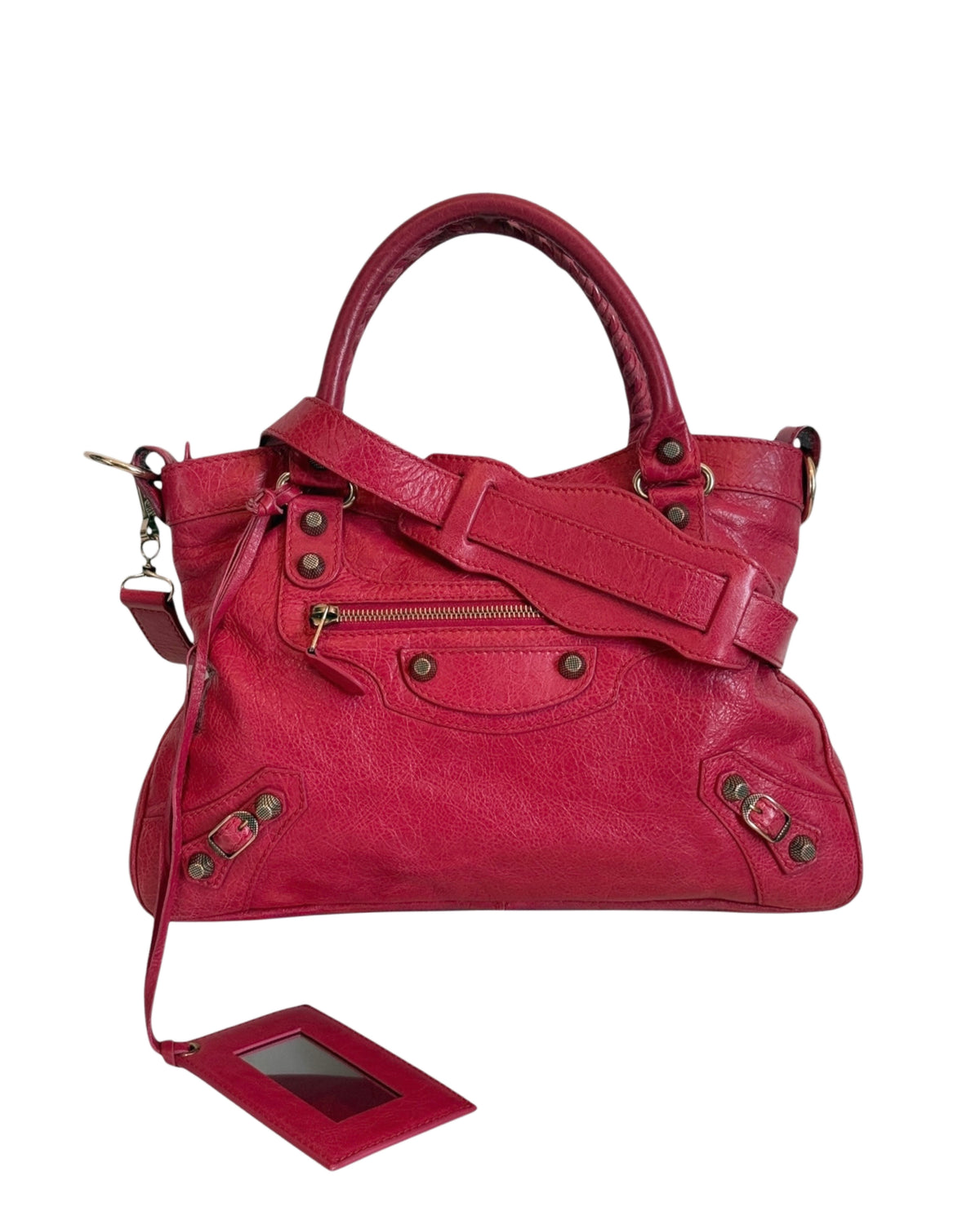 Balenciaga Vintage Red Leather Small Motocross Two-Way City Bag