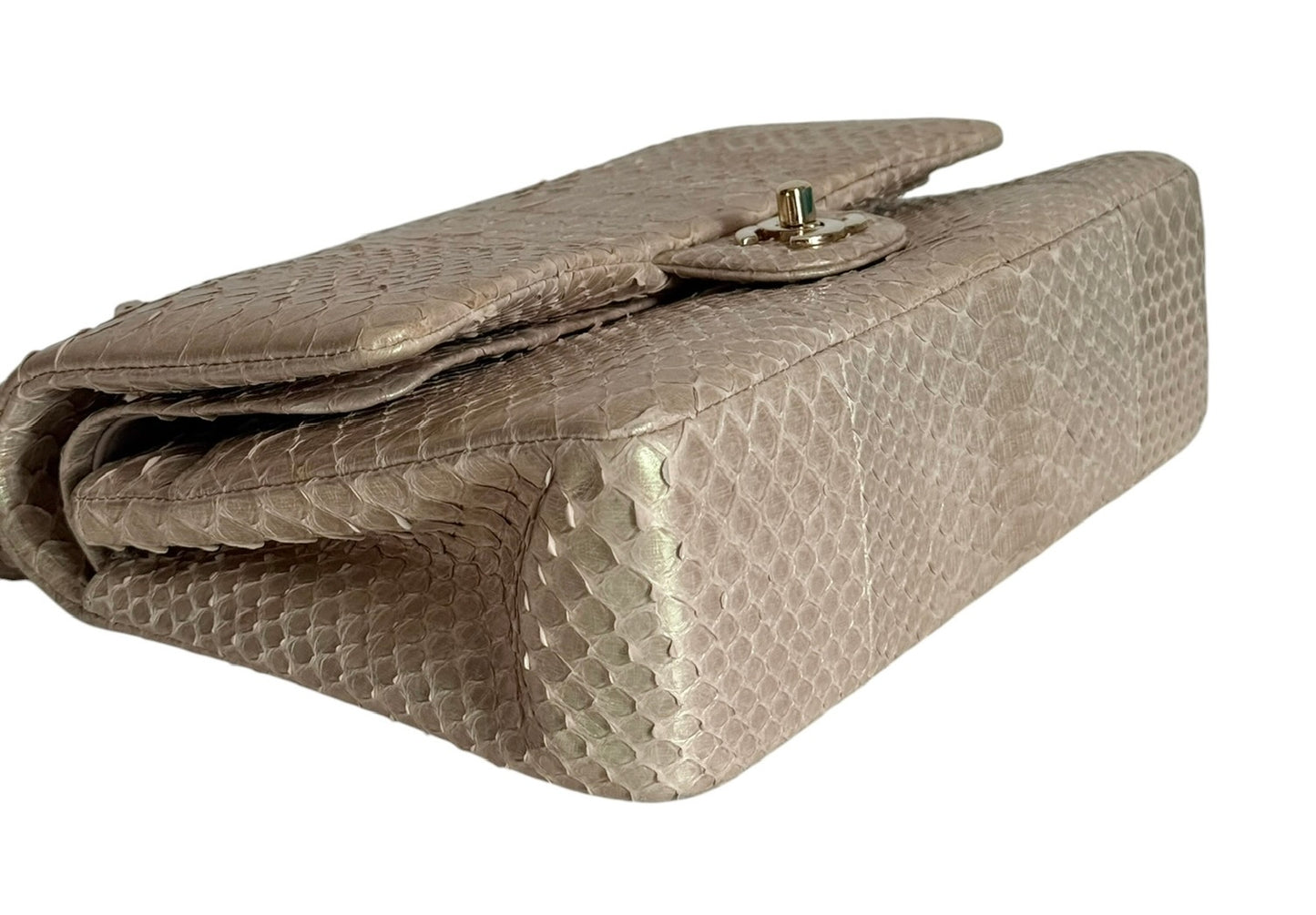 Chanel Iridescent Beige & Pink Python Classic Medium Double Flap Bag with Champagne Gold Hardware 