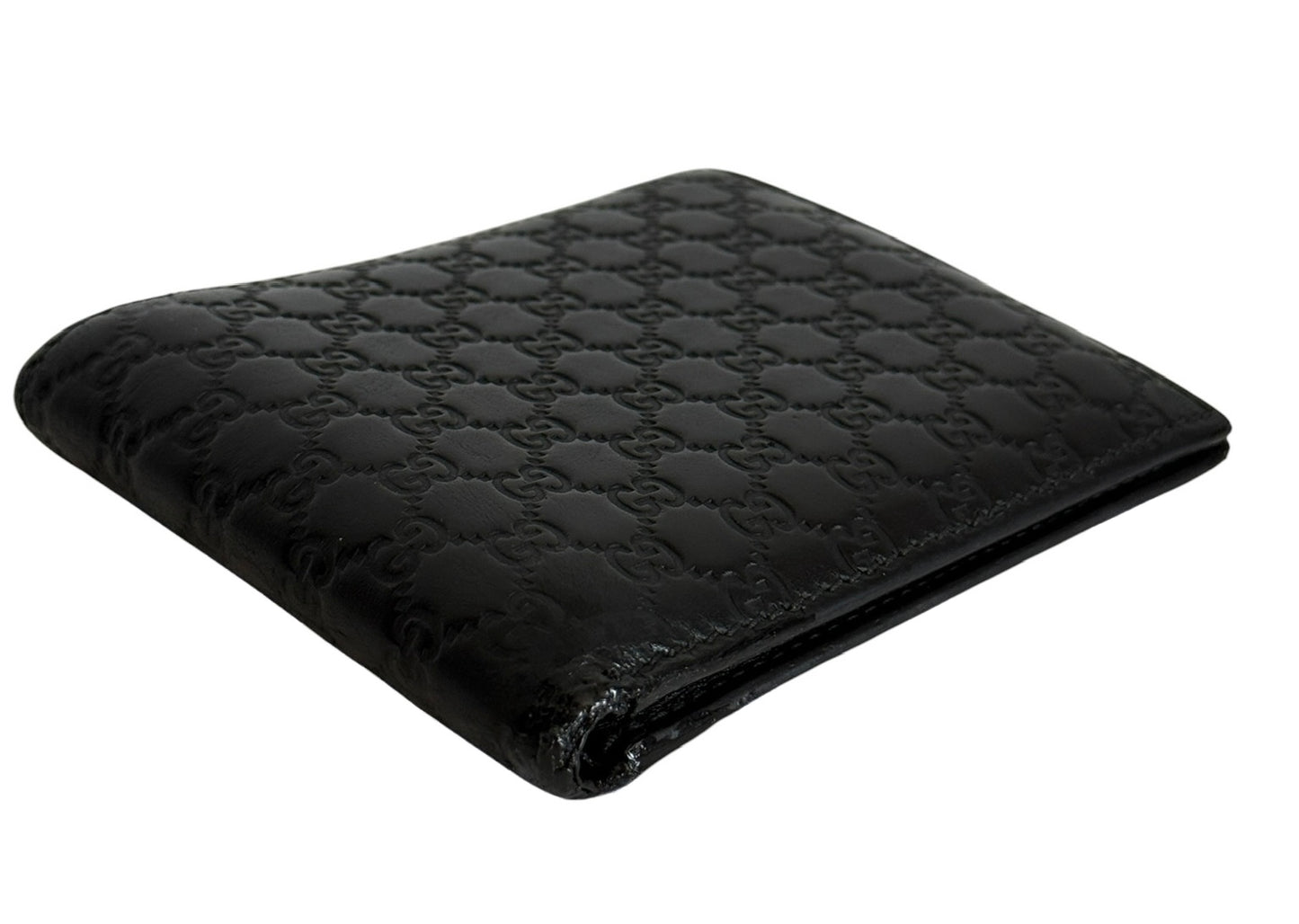 Gucci Vintage Black Lambskin Leather Embossed GG Monogram Microguccissima Men’s Bifold Wallet