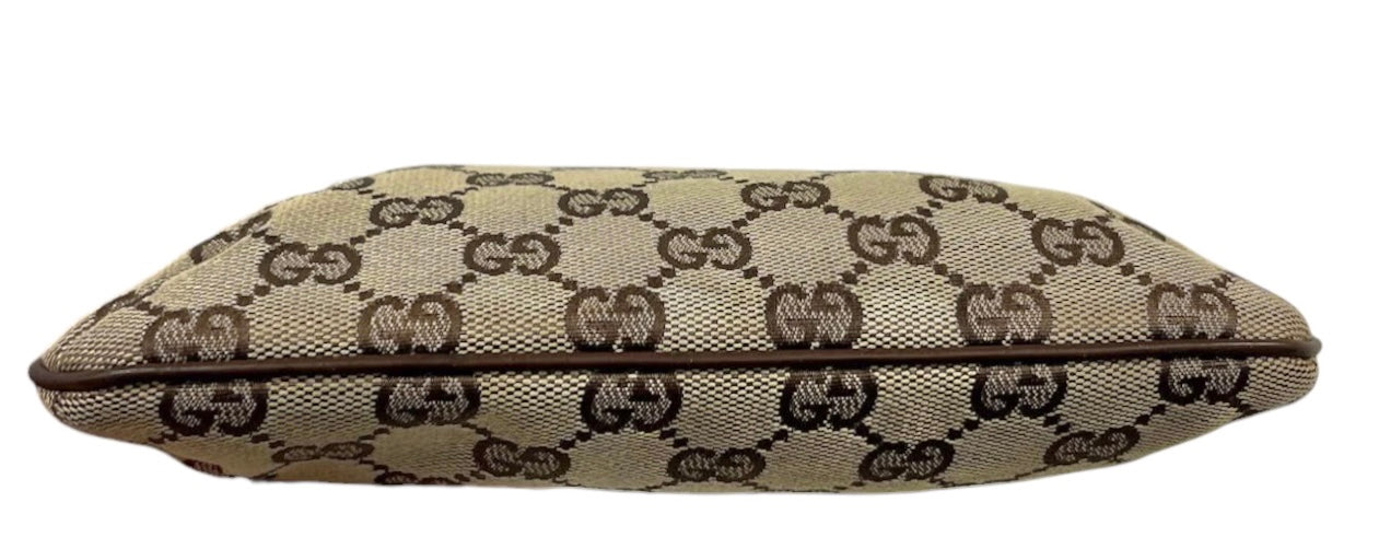 Gucci Vintage Brown GG Monogram Turnlock Wristlet Clutch 