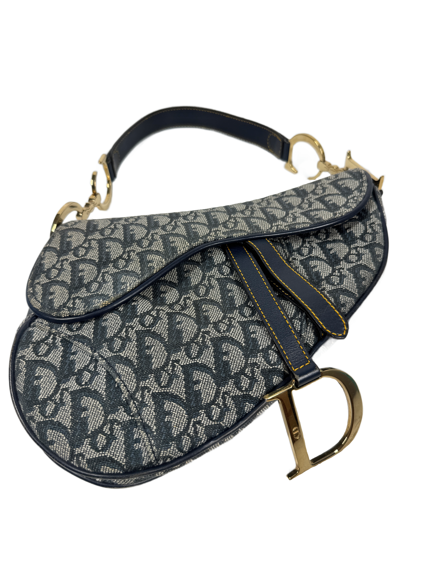 Dior Vintage 2000 Navy Blue Monogram Saddle Shoulder Bag