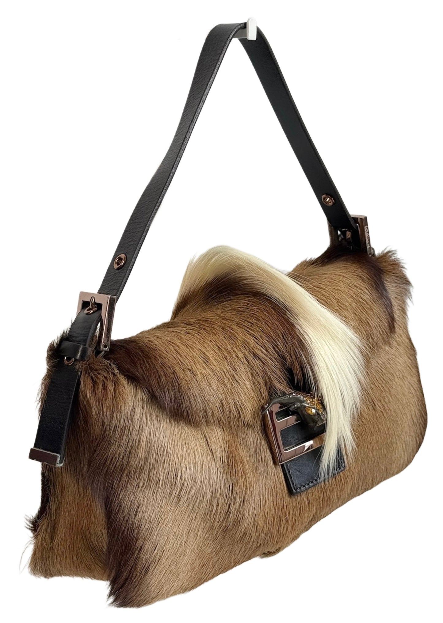 Fendi Vintage Light Brown Pony Hair Antelope Mohawk Shoulder Baguette Bag
