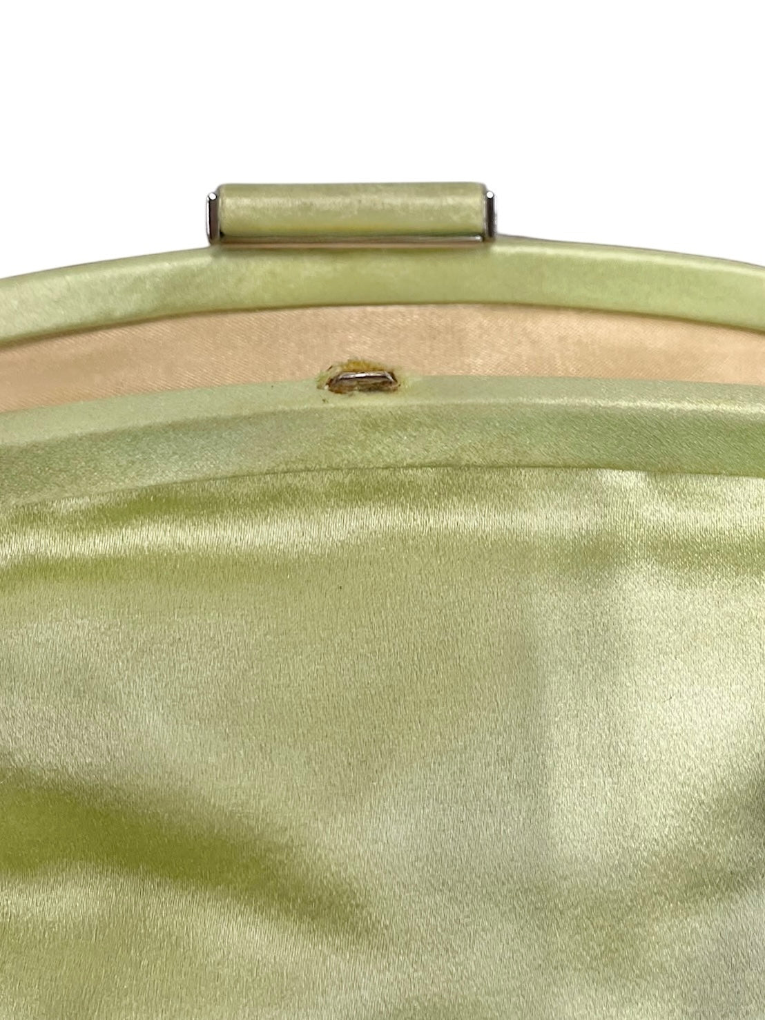 Gucci Vintage Pastel Lime Green Satin GG Beaded Small Kisslock Evening Bag
